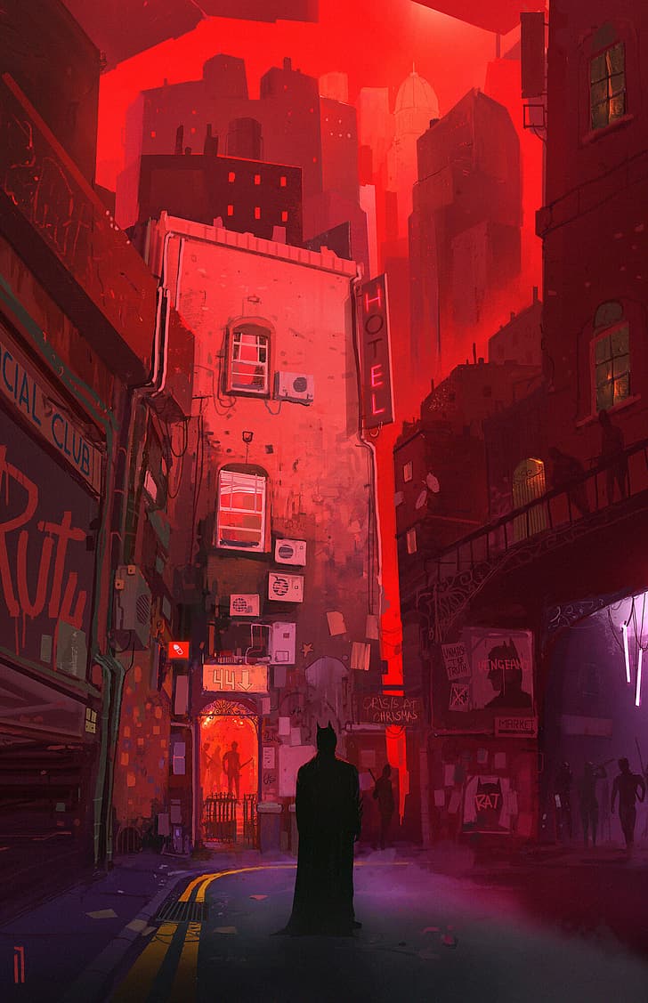 728x1127 HD wallpaper: artwork, digital art, city, Batman