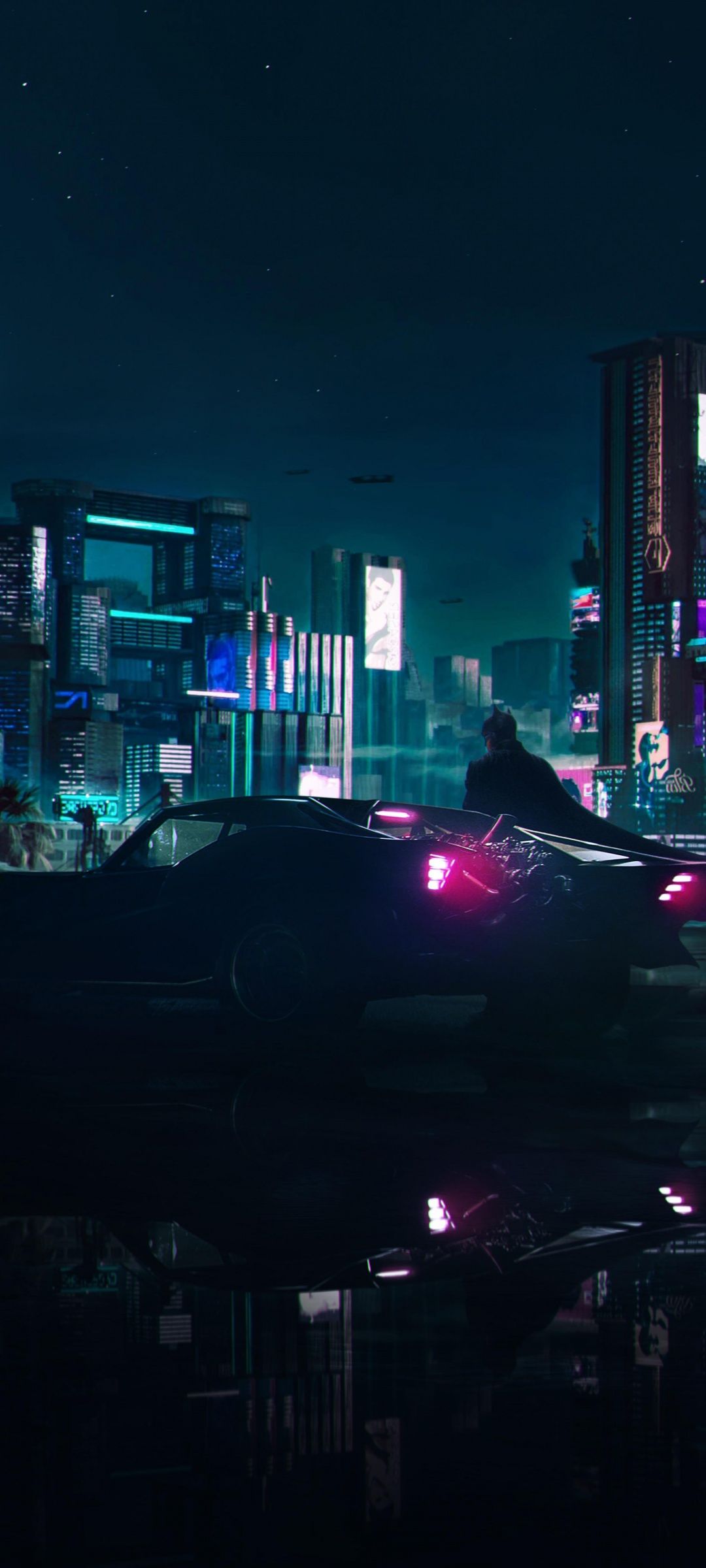 1080x2400 Batman Wallpaper 4K, Cyberpunk, Batmobile, Neon