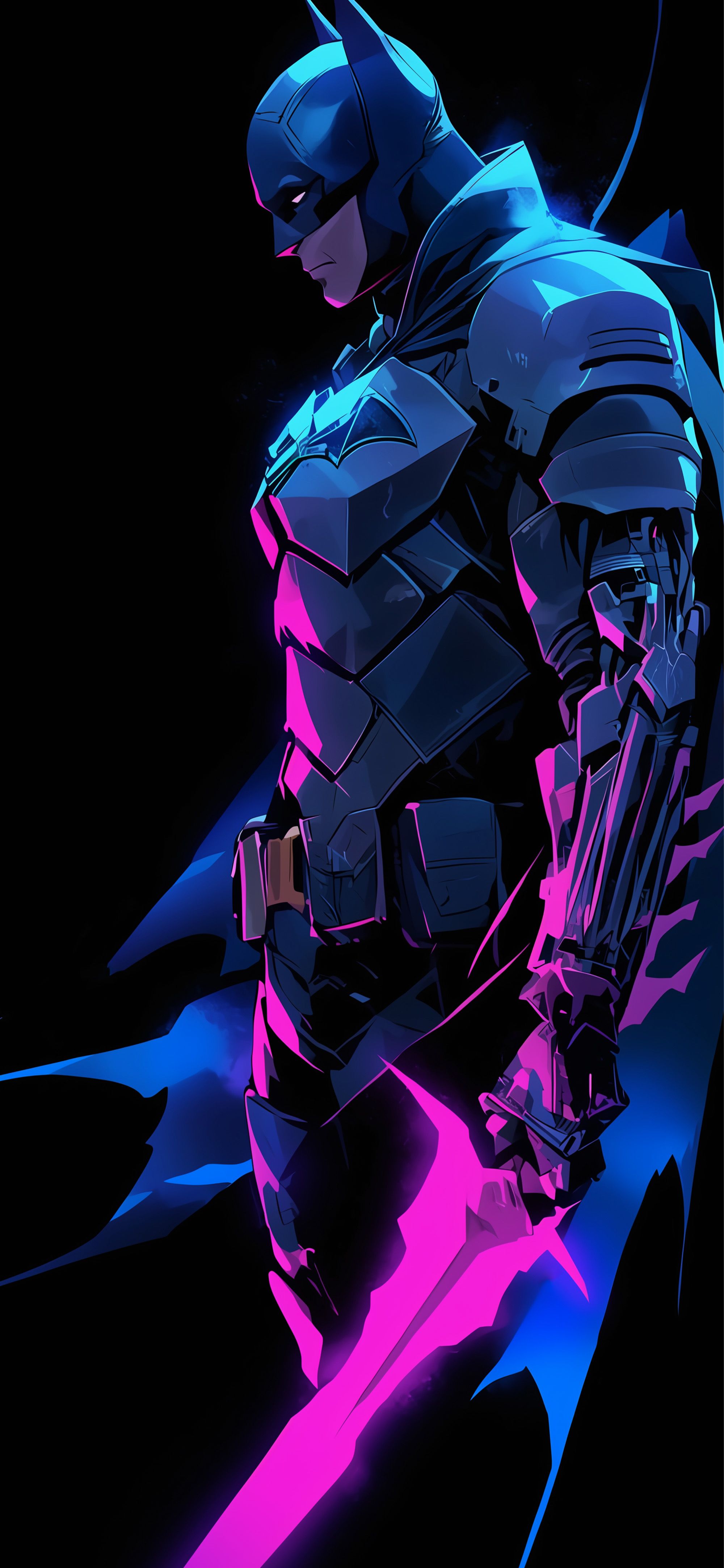 2000x4329 Cyberpunk Batman Neon Armored Suit Wallpaper