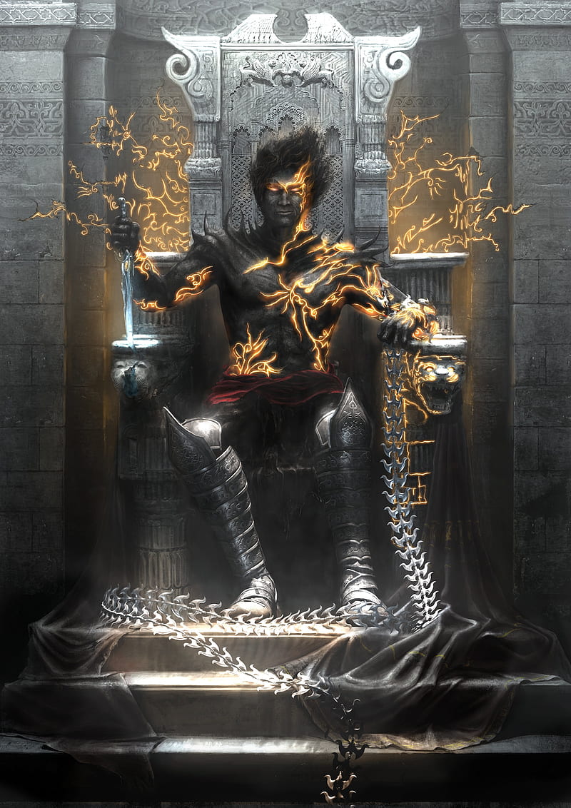 800x1132 Demon lord, throne, armor, magic, Fantasy, HD phone wallpaper