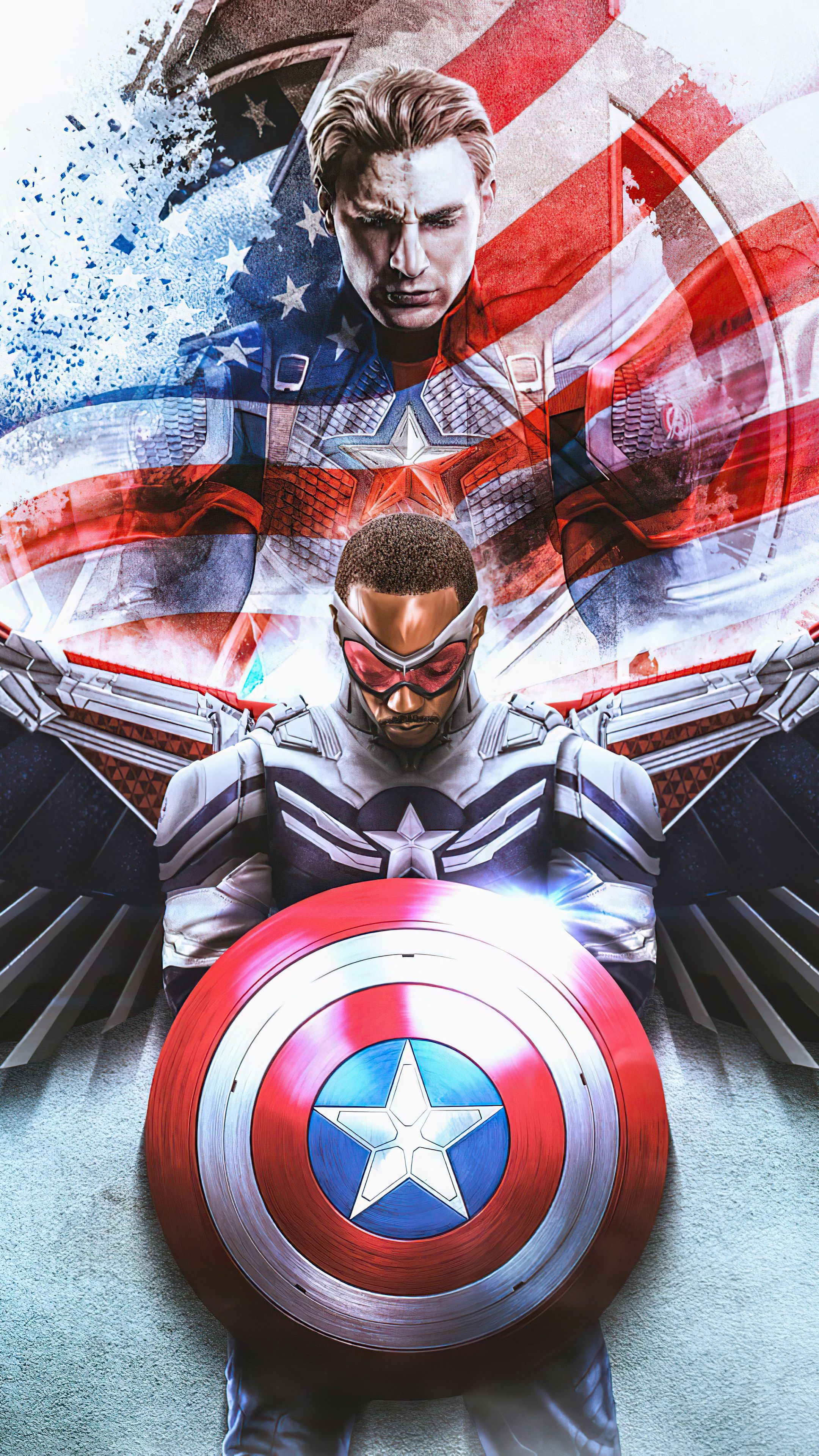 2160x3840 Download Chris Evans Steve Rogers Superhero Captain America Anthony Mackie Sam Wilson Falcon (Marvel Comics) TV Show The Falcon And The Winter Soldier Phone Wallpaper