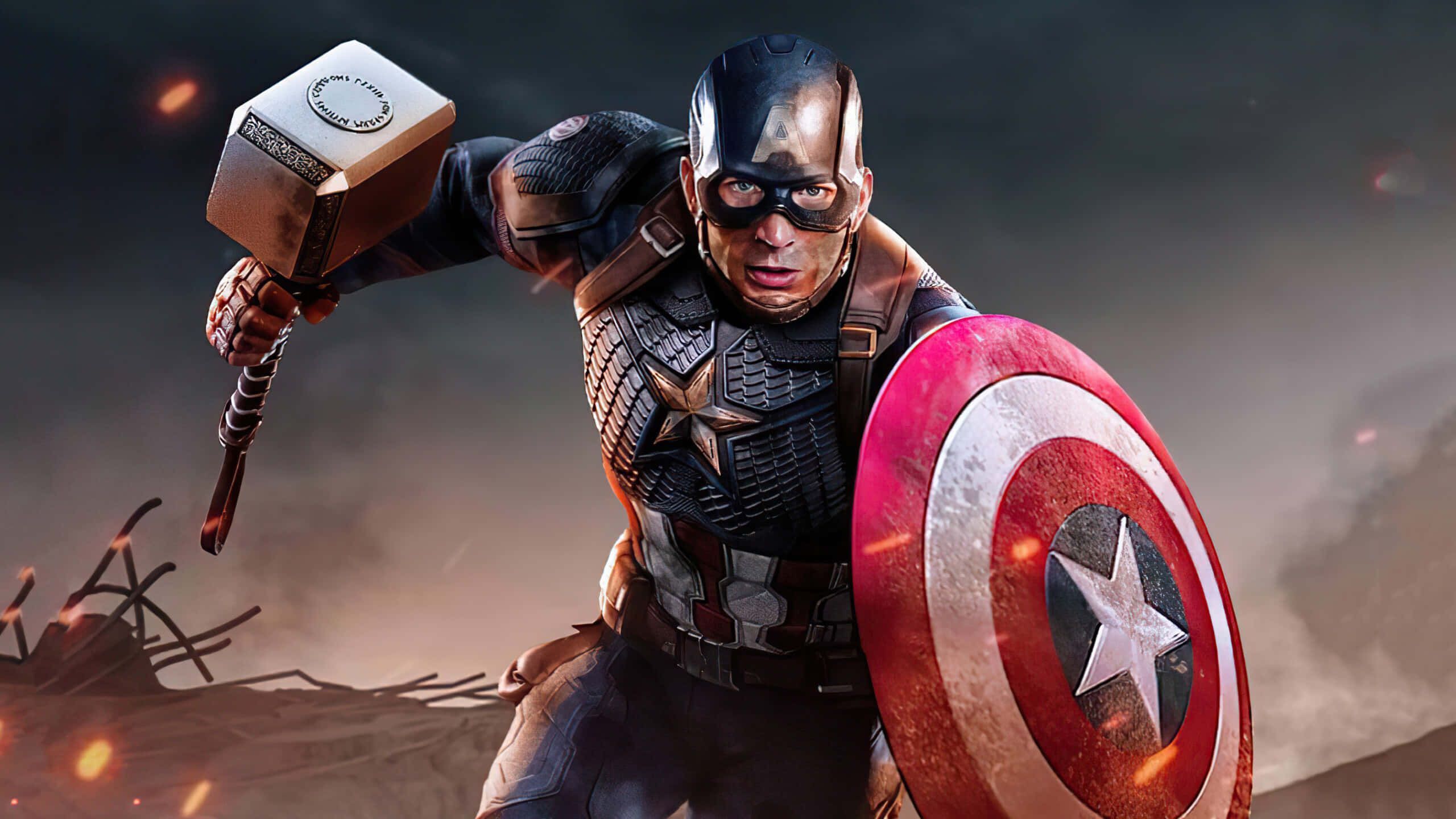 2560x1440 Download Captain America Steve Rogers With Thor Hammer Background