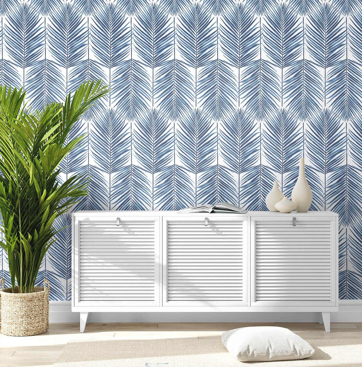 1200x1217 Paradise Palm Prepasted Coastal Blue PR10702 Wallpaper