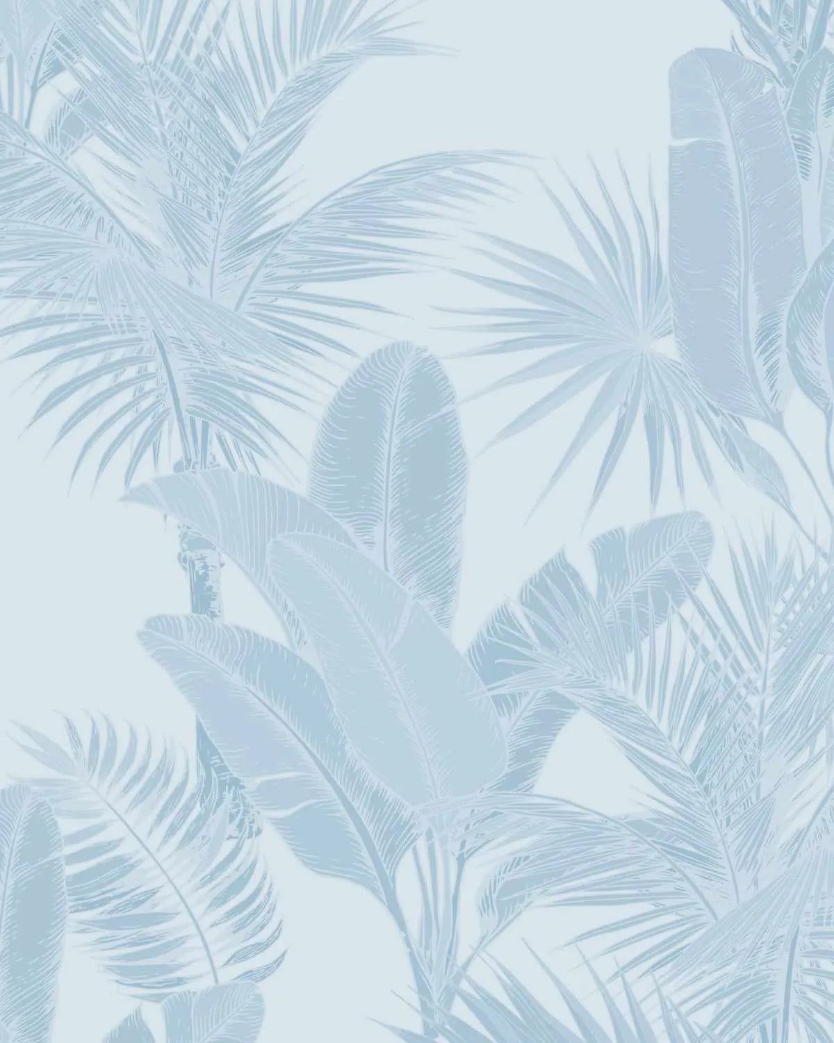 1200x1500 Luxe Tropical Palm Leaf Coastal Fabric Wallpaper in Blue Removable