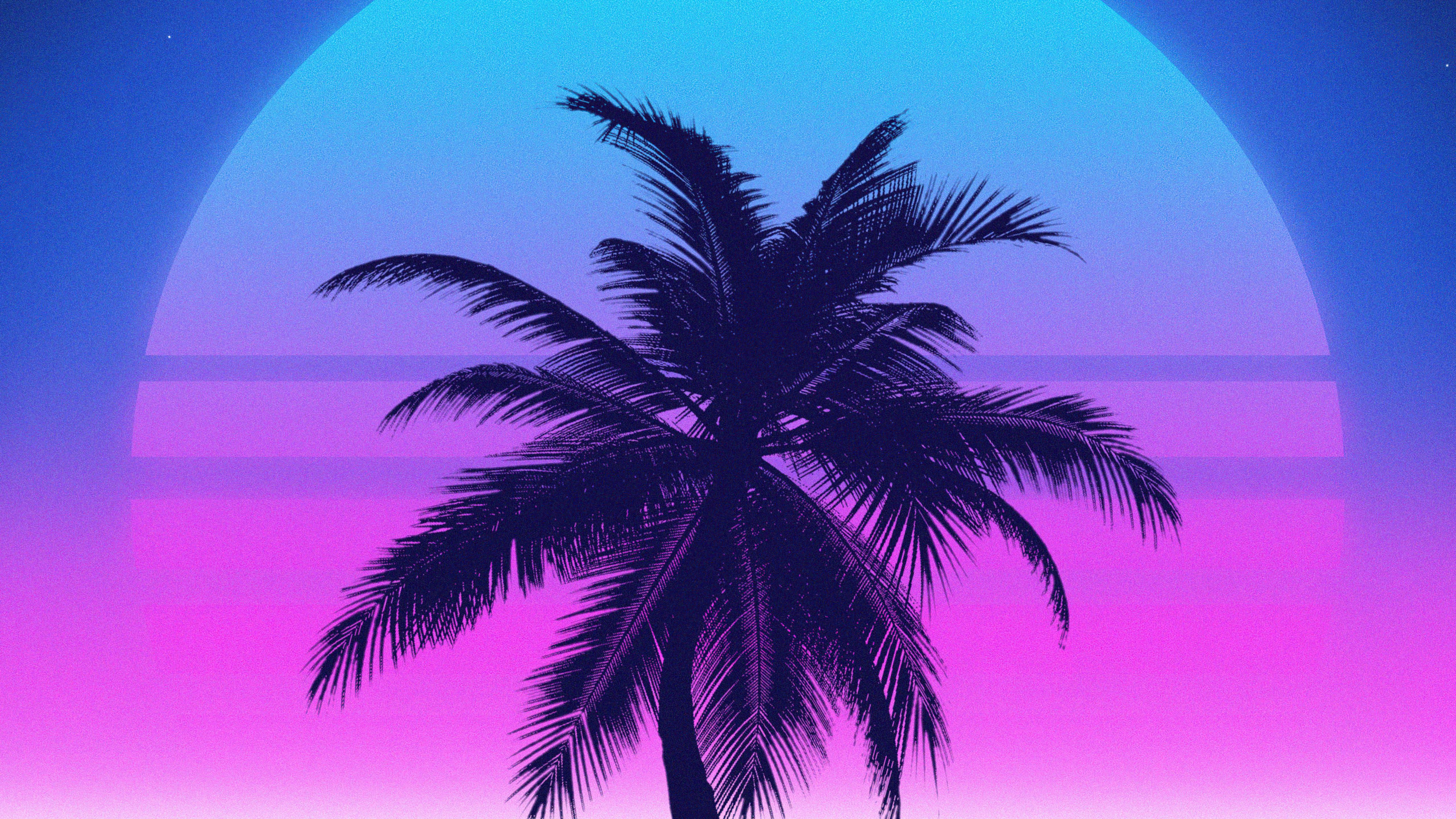 5120x2880 Vaporwave Wallpaper 4K, Palm tree, Sunset, Tropical, 5K