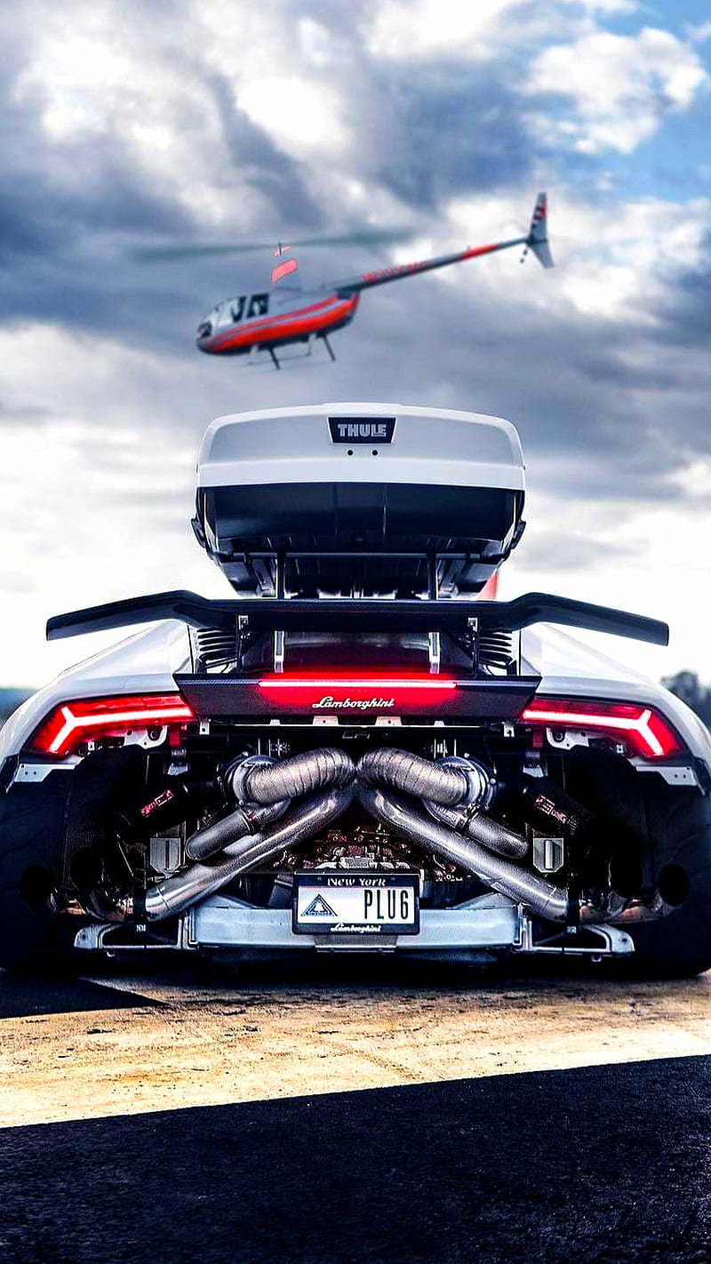 800x1422 Lamborghini, back, car, helicopter, italian, sky, super, tuning, HD phone wallpaper