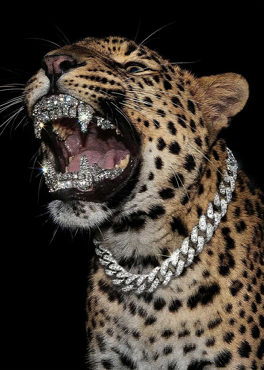 857x1200 Leopard with Diamond Grill and Chain
