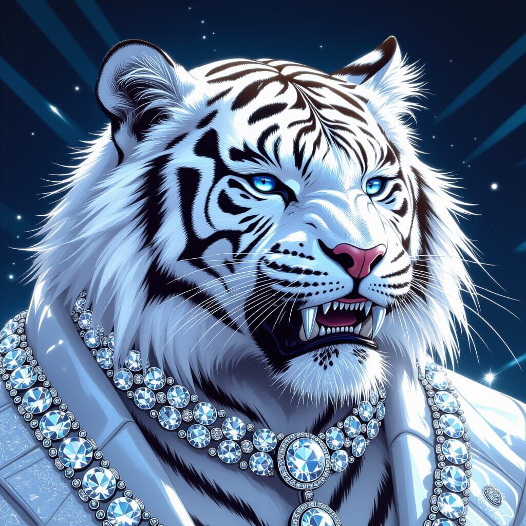 1024x1024 white tiger wearing grills Tiger with Diamond Grills