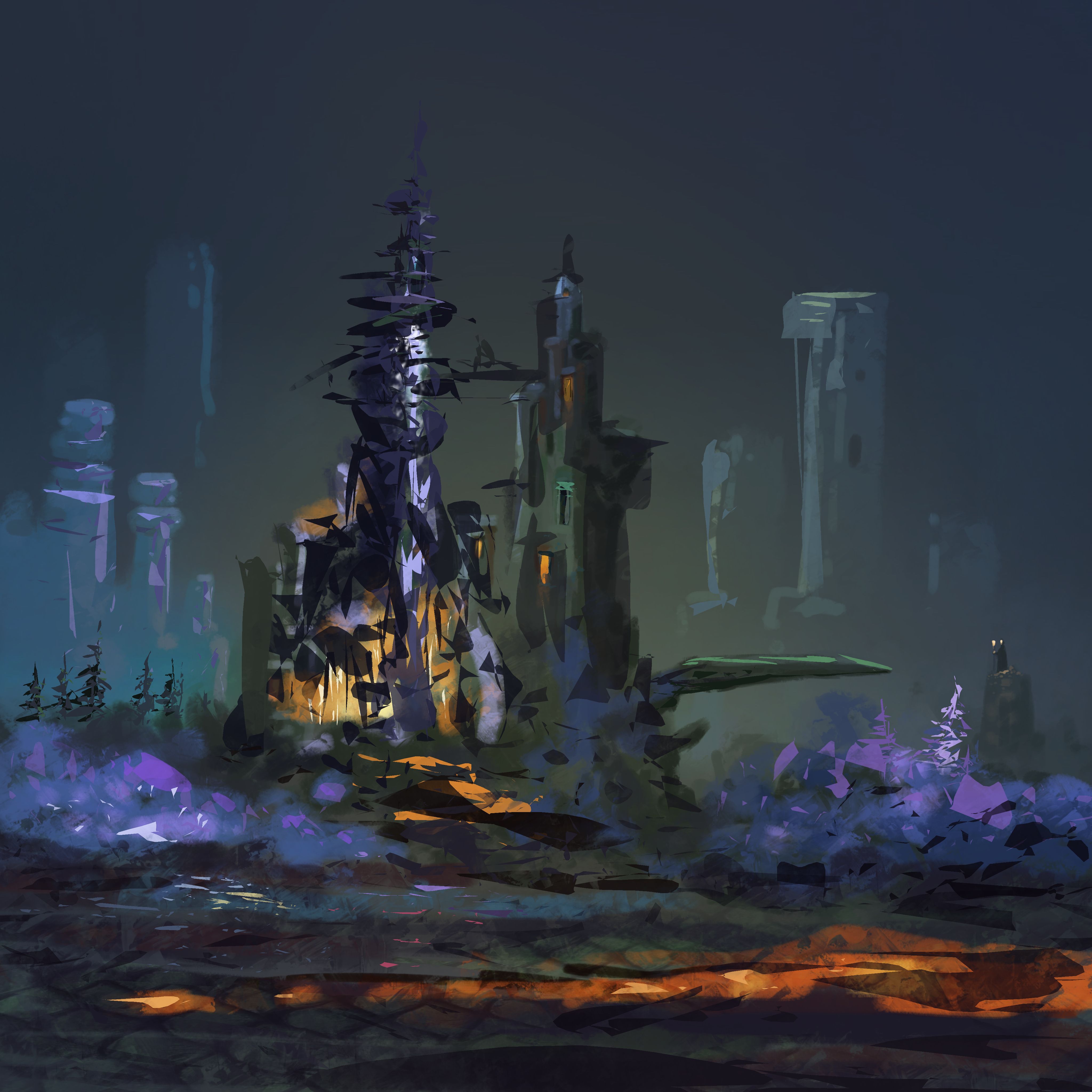 4096x4096 Download wallpaper 4096x4096 wanderer, castle, art HD background