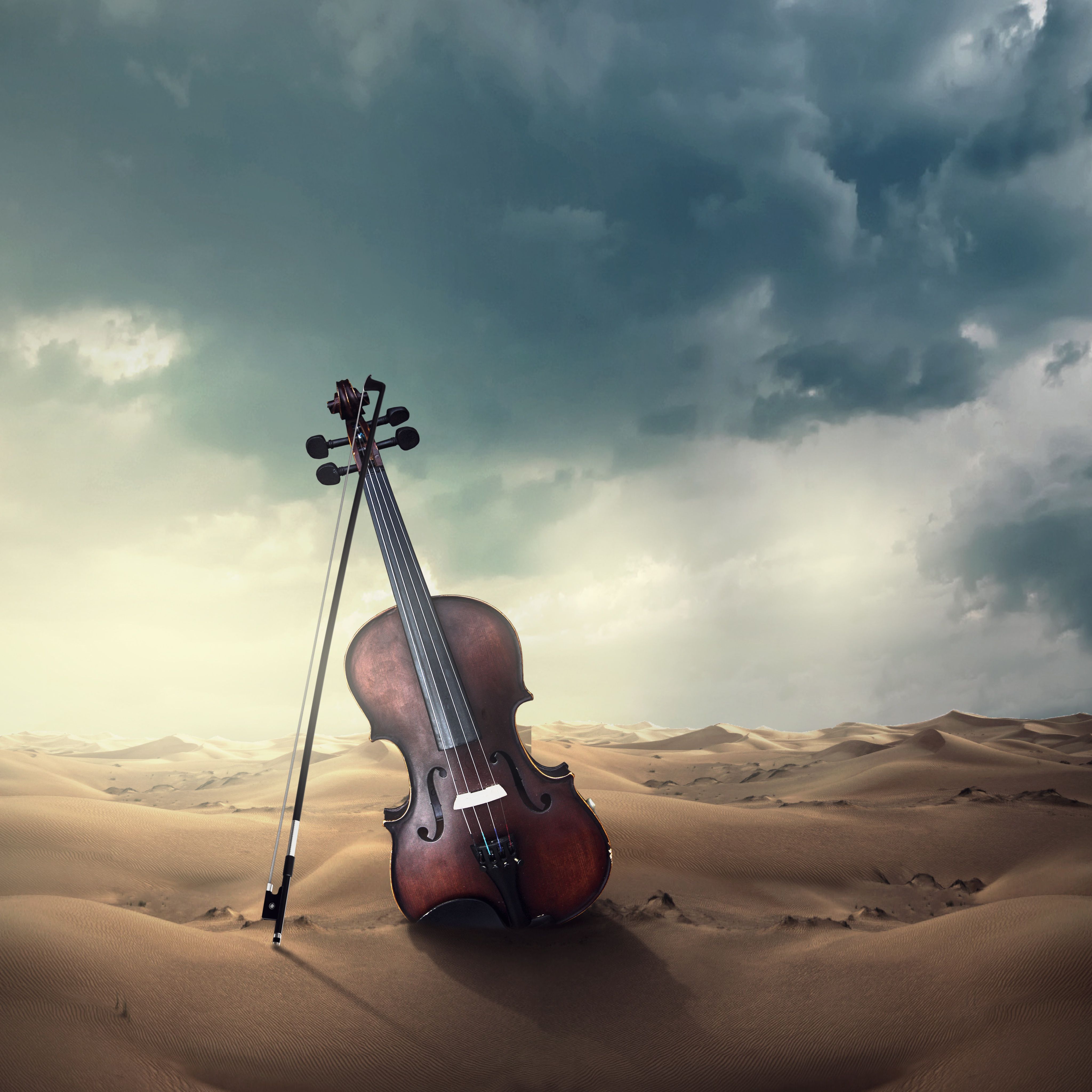 4096x4096 Violin Wallpaper 4K, Musical, Desert, Storm