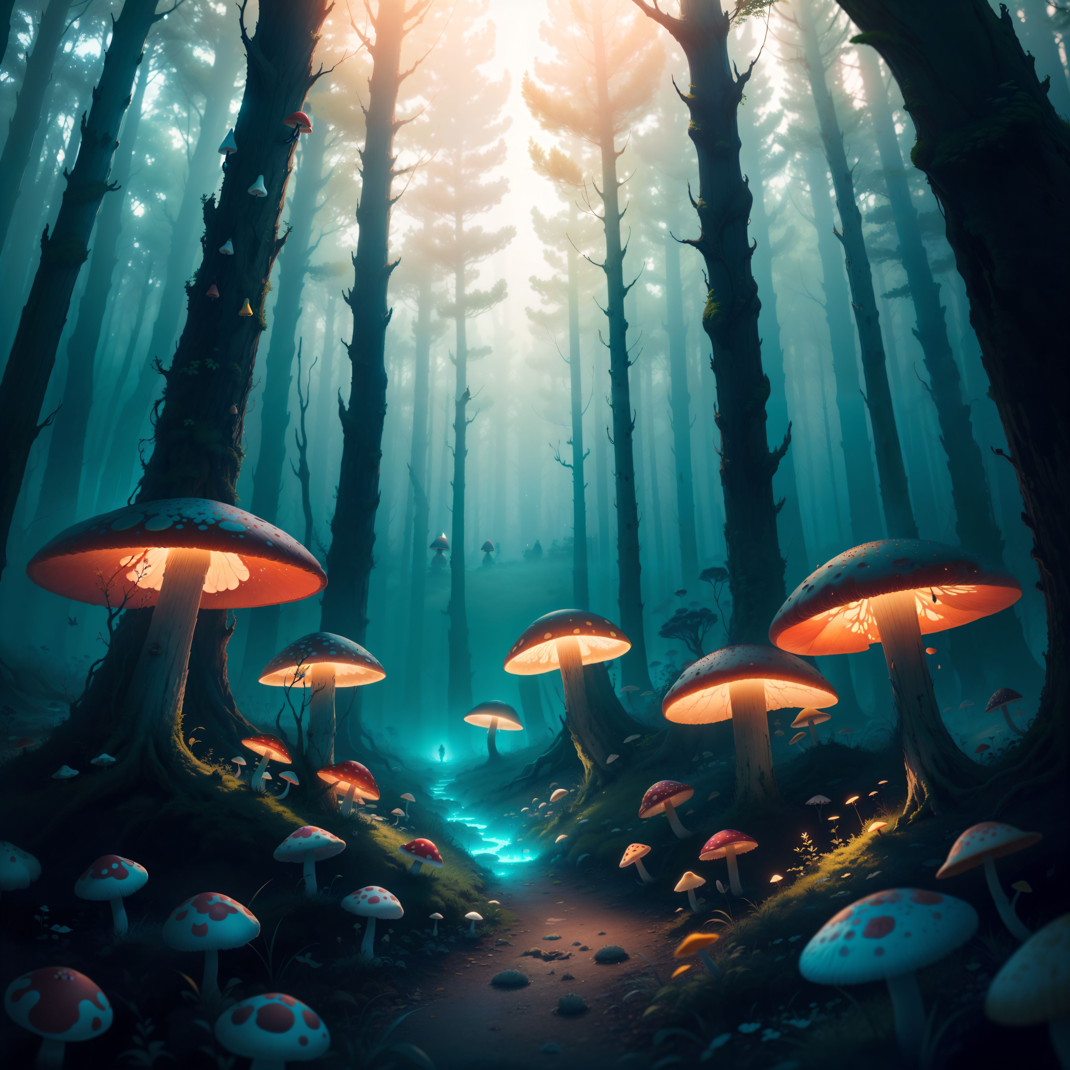 4096x4096 Mushroom forest Wallpaper 4K, Mystic, Enchanted, Surreal