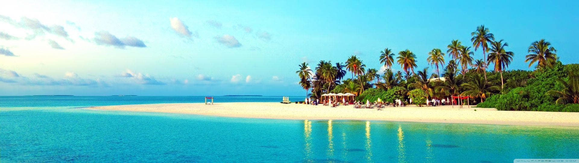 1920x540 Download Enjoy a breathtaking view at the luxury tropical beach resort. Wallpaper