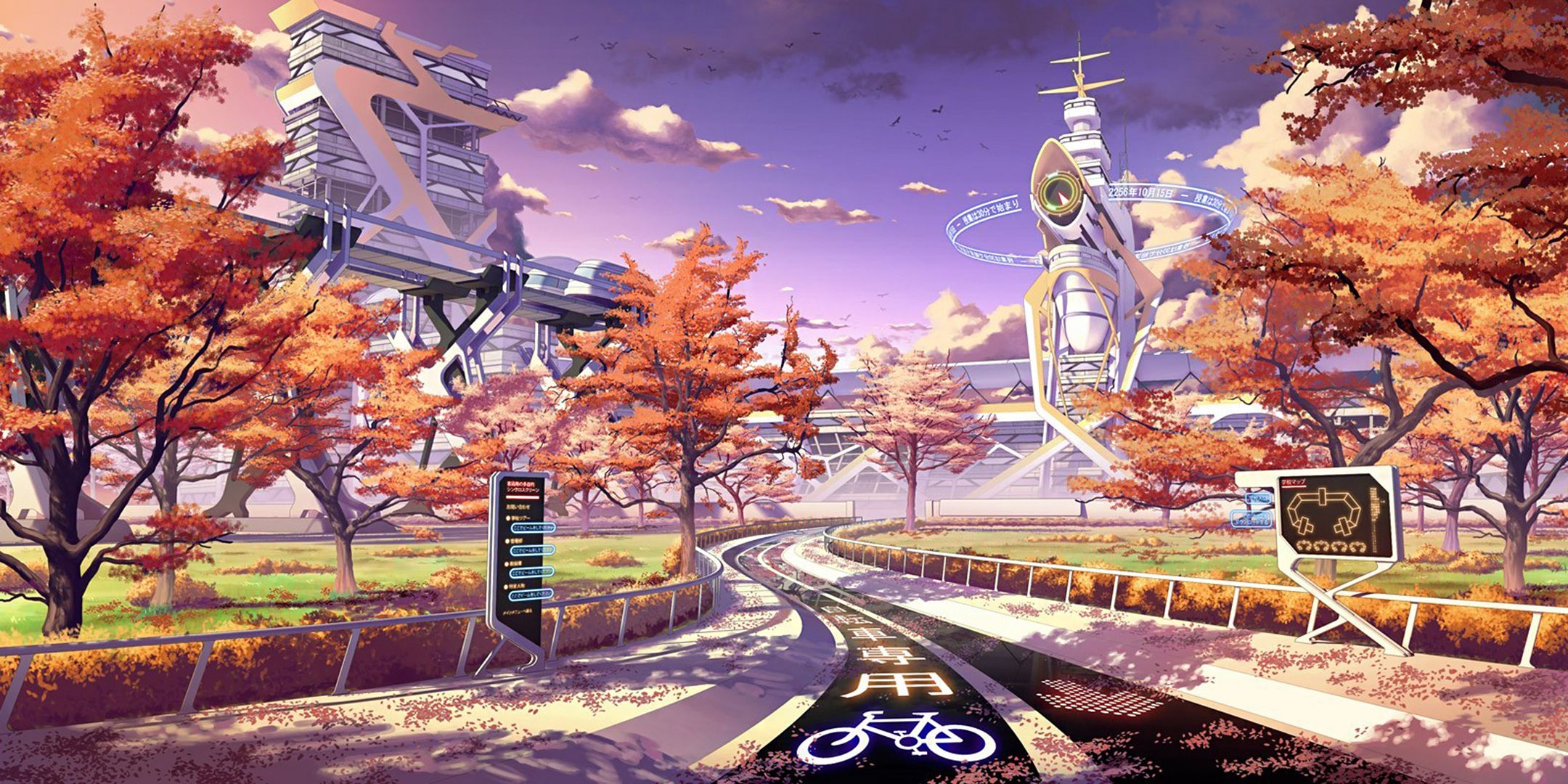 2160x1080 Futuristic Autumn Cityscape HD Wallpaper by ピナケス (pixiv)x1080