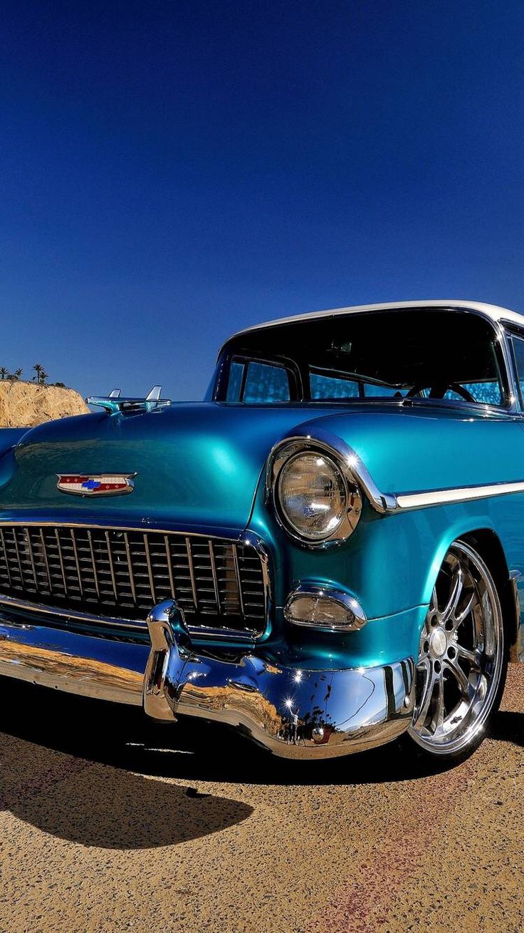 736x1309 Classic Blue Chevrolet Car chevy wallpaper, Classic car blue sky background, Chevrolet 1955