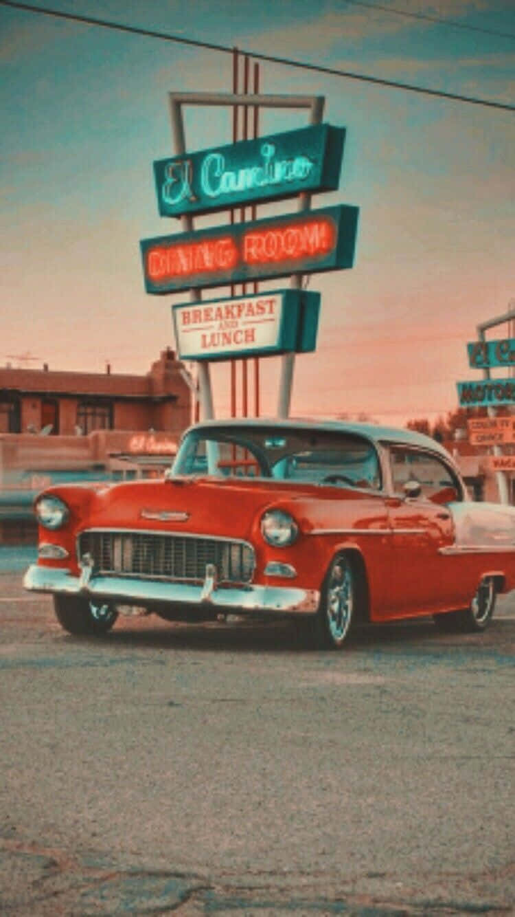 750x1334 Download 1955 Chevrolet Bel Air Red Retro 80s Aesthetic Wallpaper