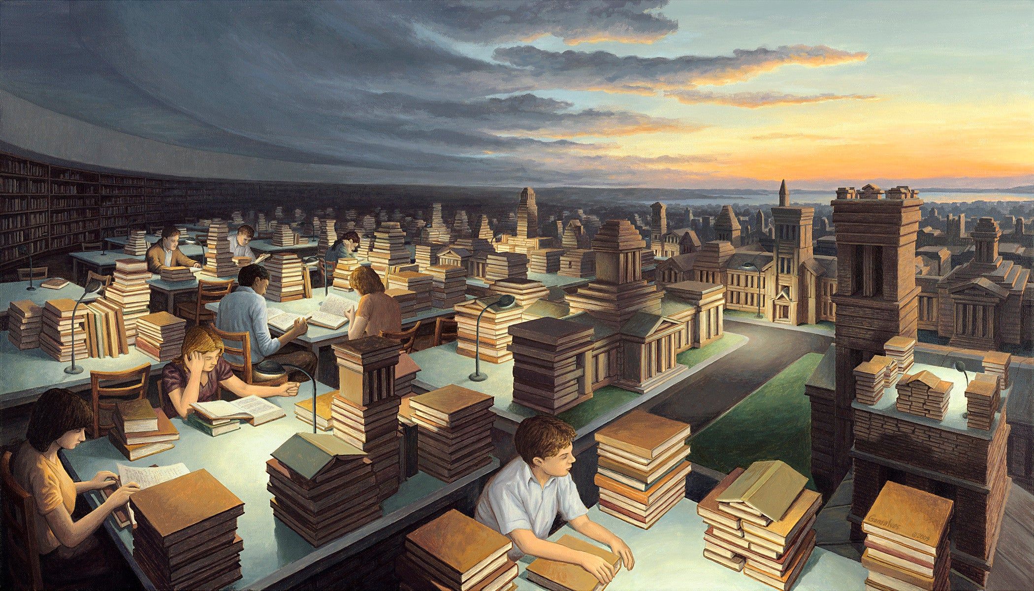 2100x1200 Rob Gonsalves Towers Of Knowledge Canvas Print Art Home Decor New Gift Reproduction