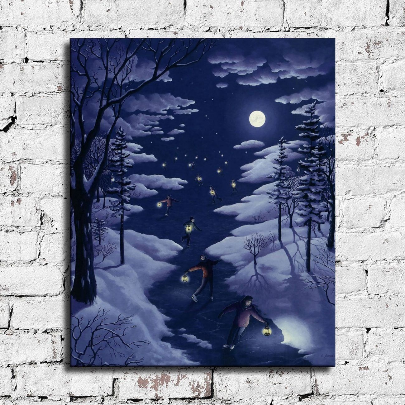 1300x1300 Rob Gonsalves 'nocturnal Skating' Waterproof Vinyl Fabric Canvas HD Print, Ready to Hang New Zealand