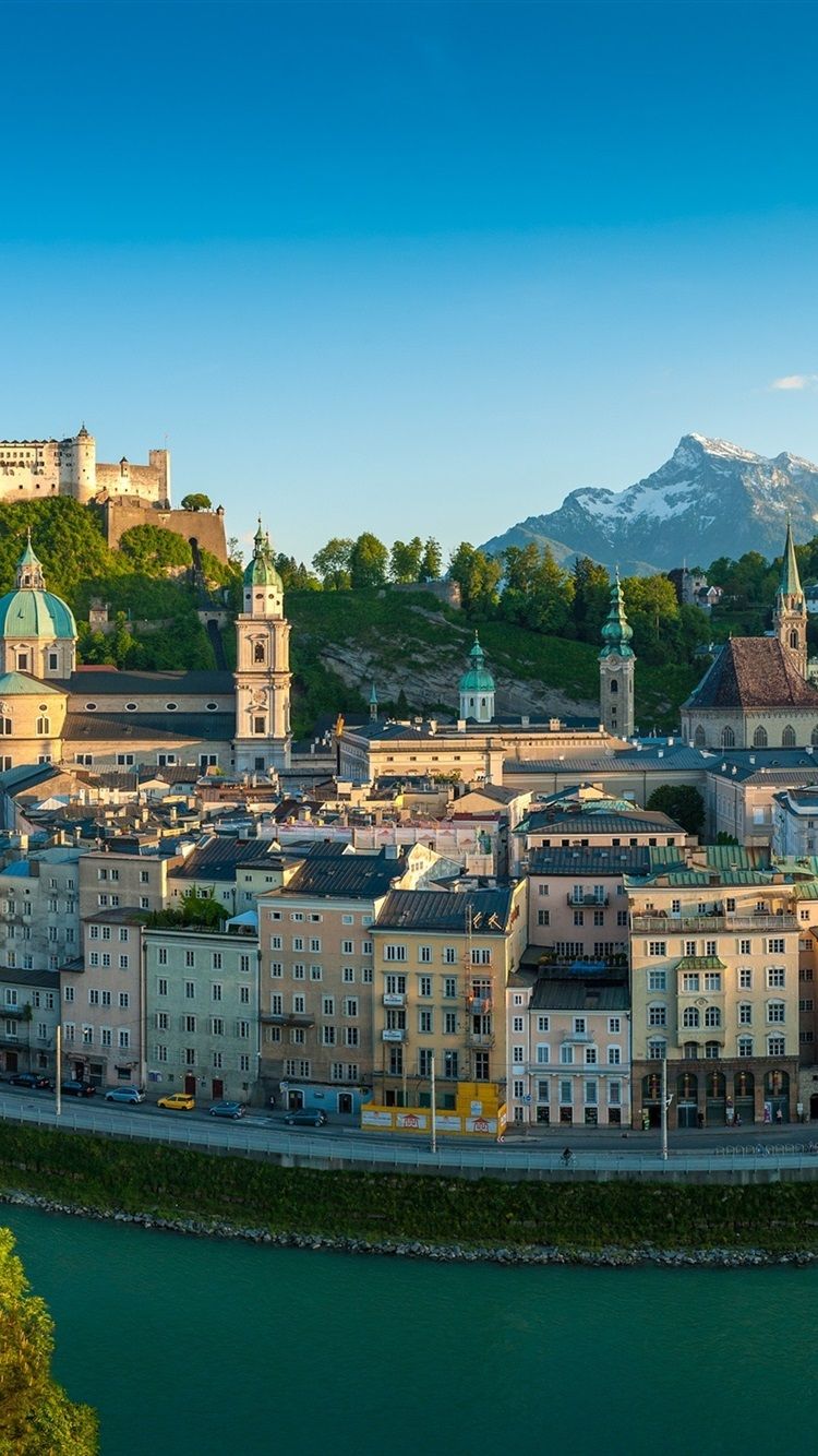 750x1334 Salzburg, The Republic Of Austria, River, Houses 750x1334 IPhone 8 7 6 6S Wallpaper, Background, Picture, Image