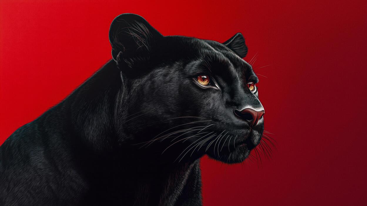 1249x700 A black panther is shown on a red background