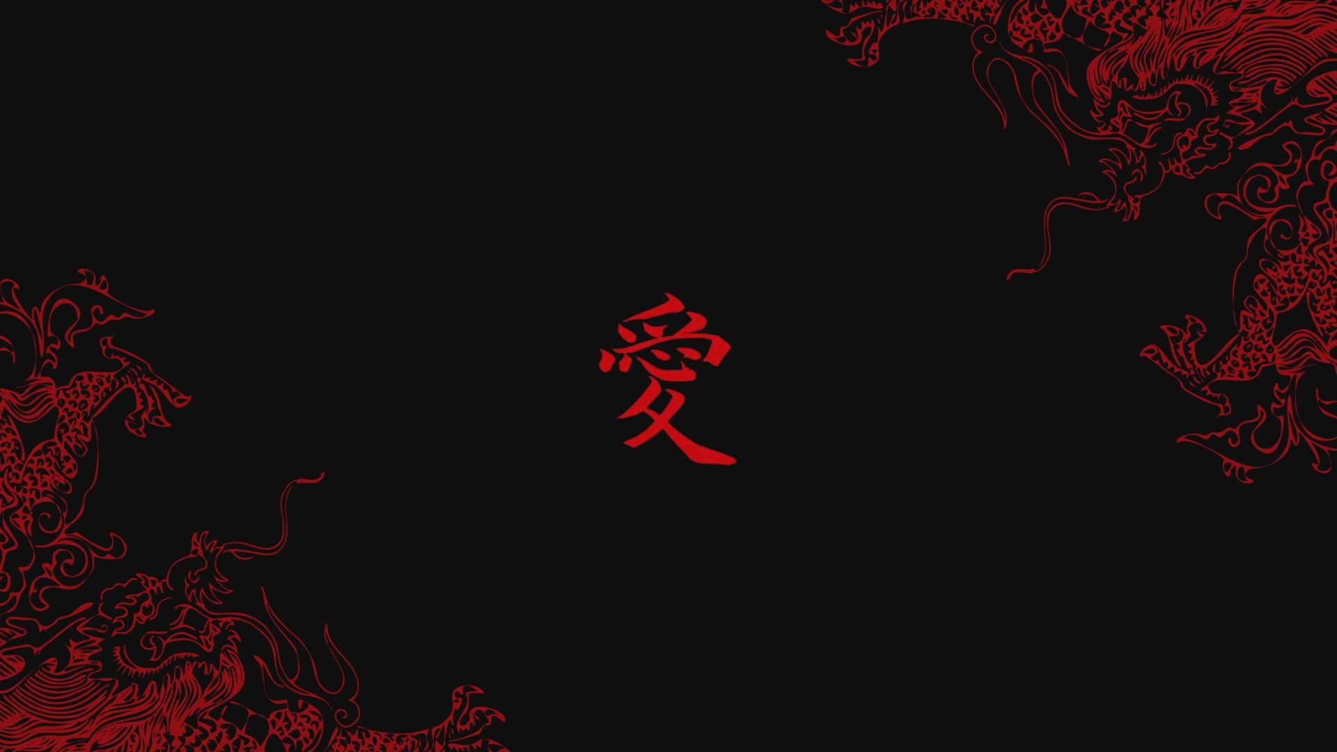 1920x1080 Red Passion and Black Elegance: Love in Kanji Design