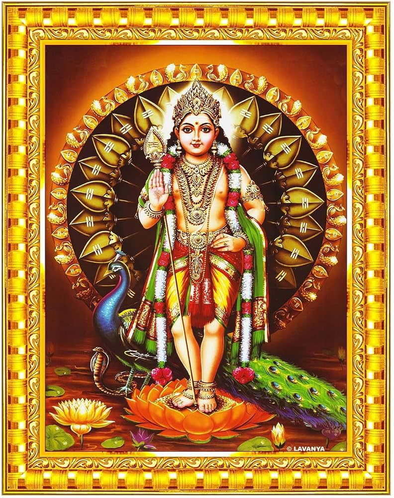 792x1000 Pavan Photo Laminations Lord Murugan Subramanya Swamy Subrahmanya Wall Painting Framed Home Decor (Wood, Acrylic, Gold, Small Size, 6x8 Inch) R41S