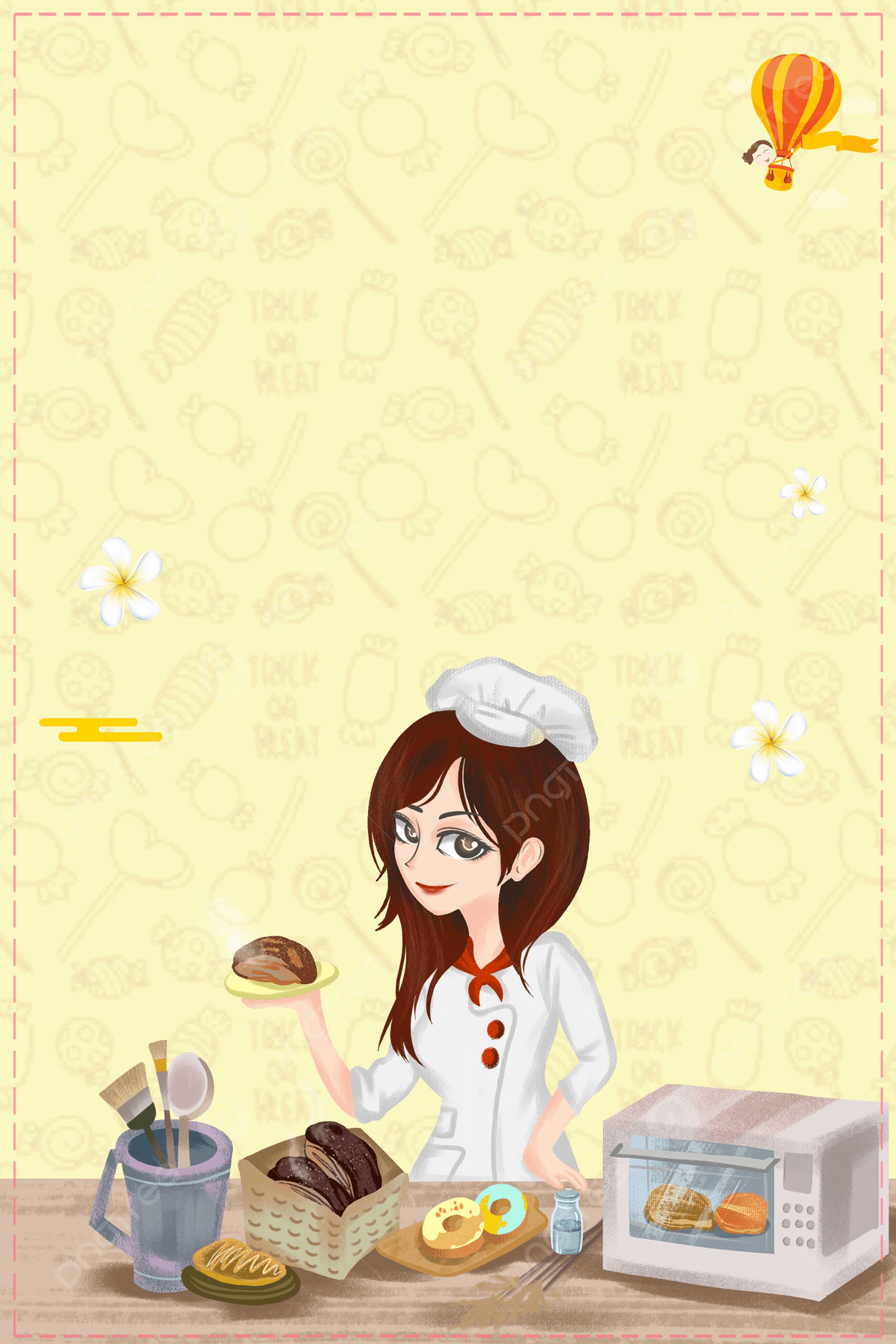 1200x1800 Yellow Cartoon Bread Pastry Chef Diy Baking Poster Background Material Wallpaper Image For Free Download