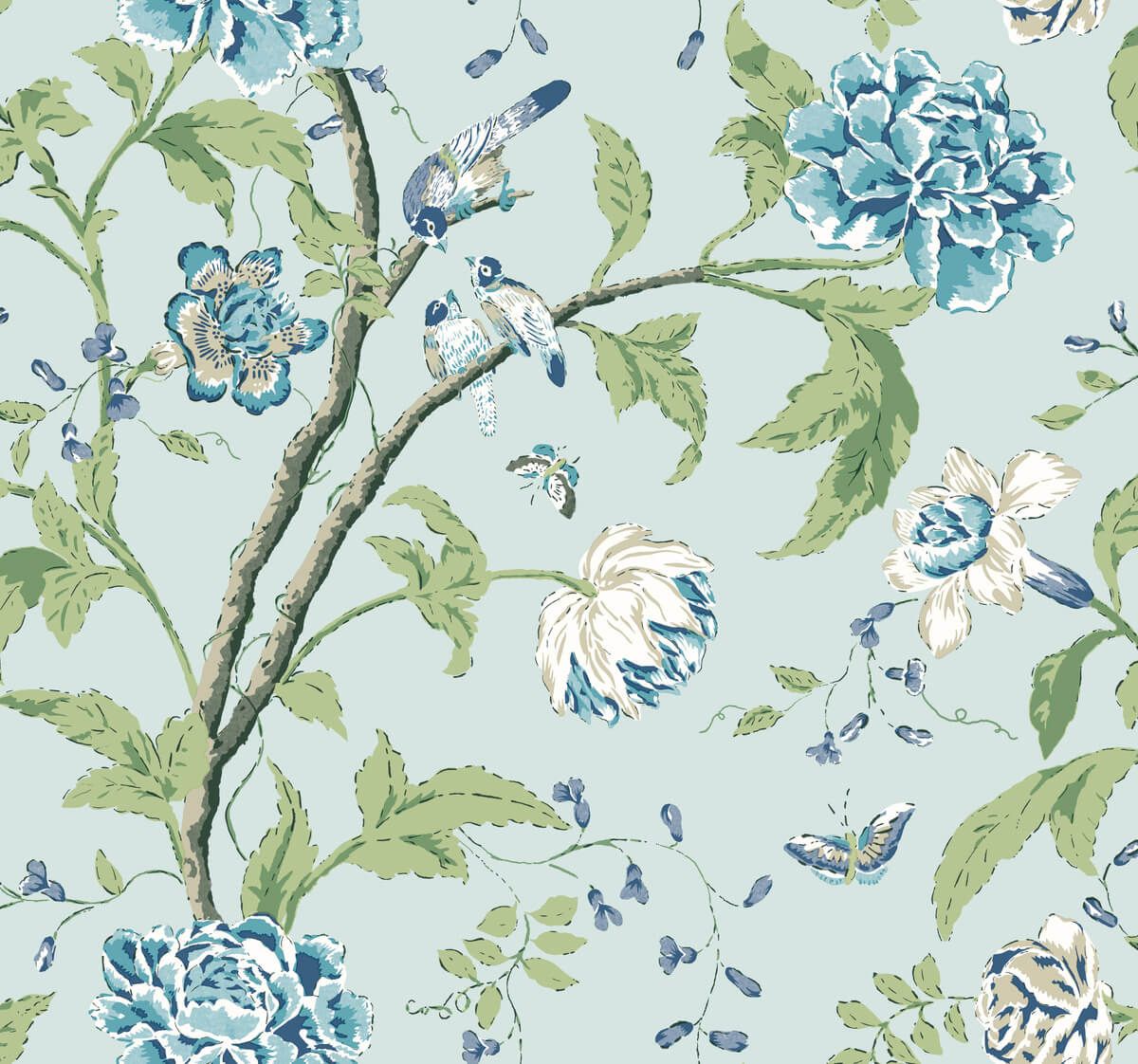 1200x1122 York Wallcoverings Light Blue Teahouse Floral Wallpaper