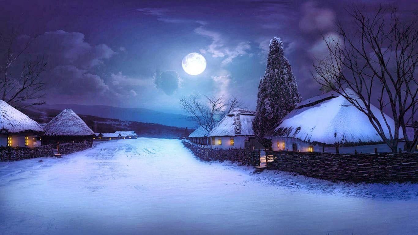 1366x768 Winter Moon Wallpaper