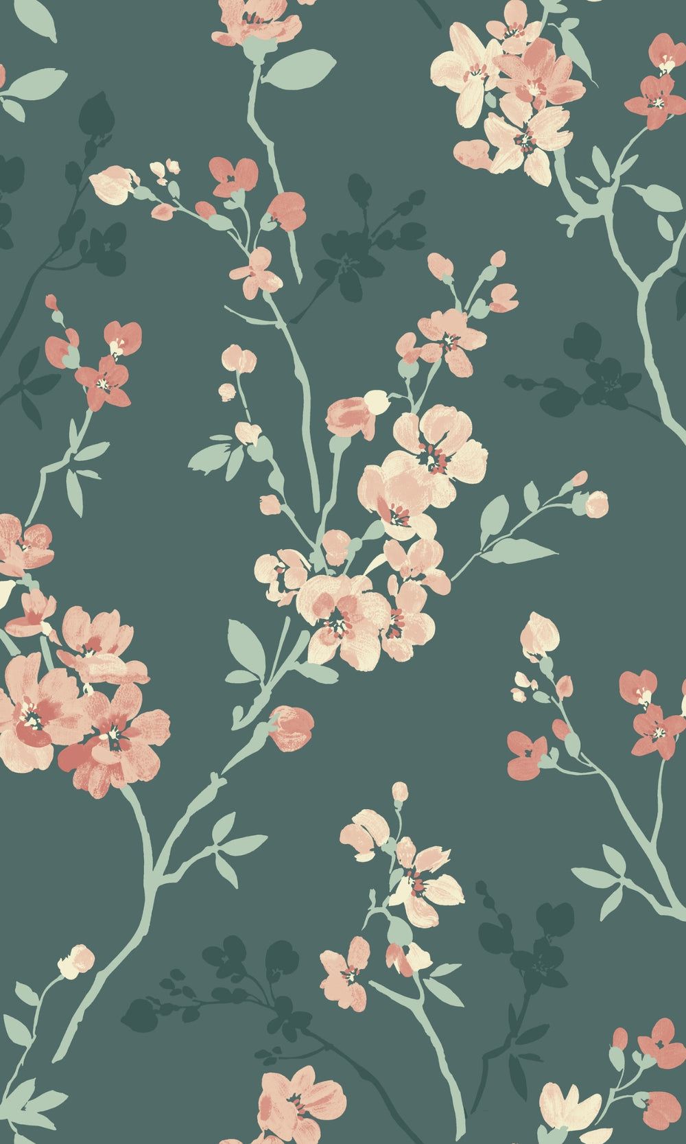 1000x1667 Green Classic Minimalist Floral Wallpaper R9303