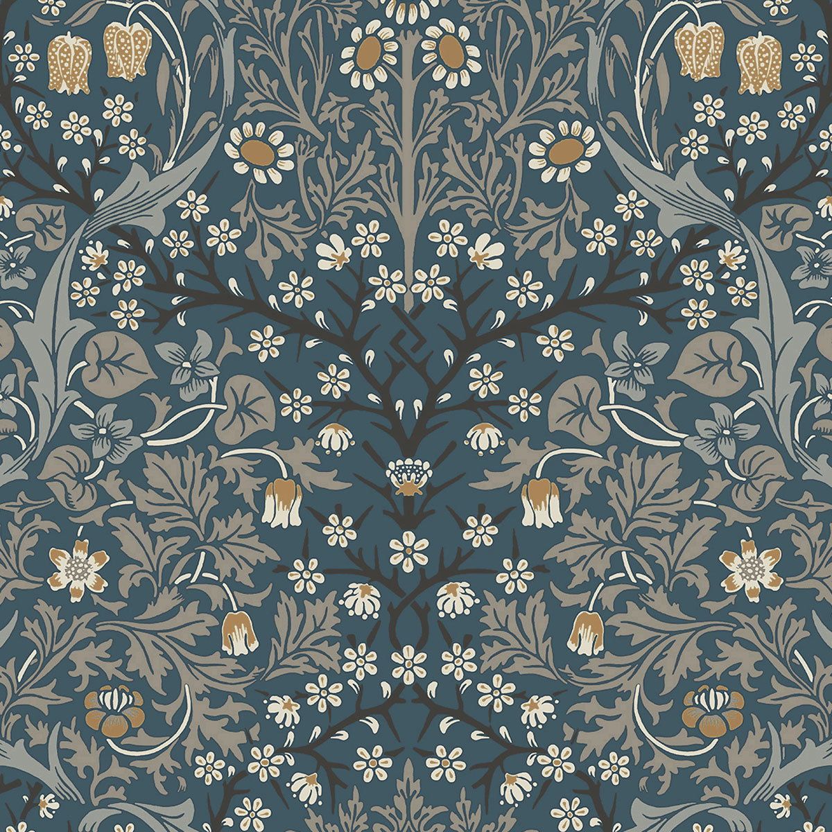 1200x1200 Victorian Garden Peel And Stick Wallpaper In Aegean Blue & Warm Stone