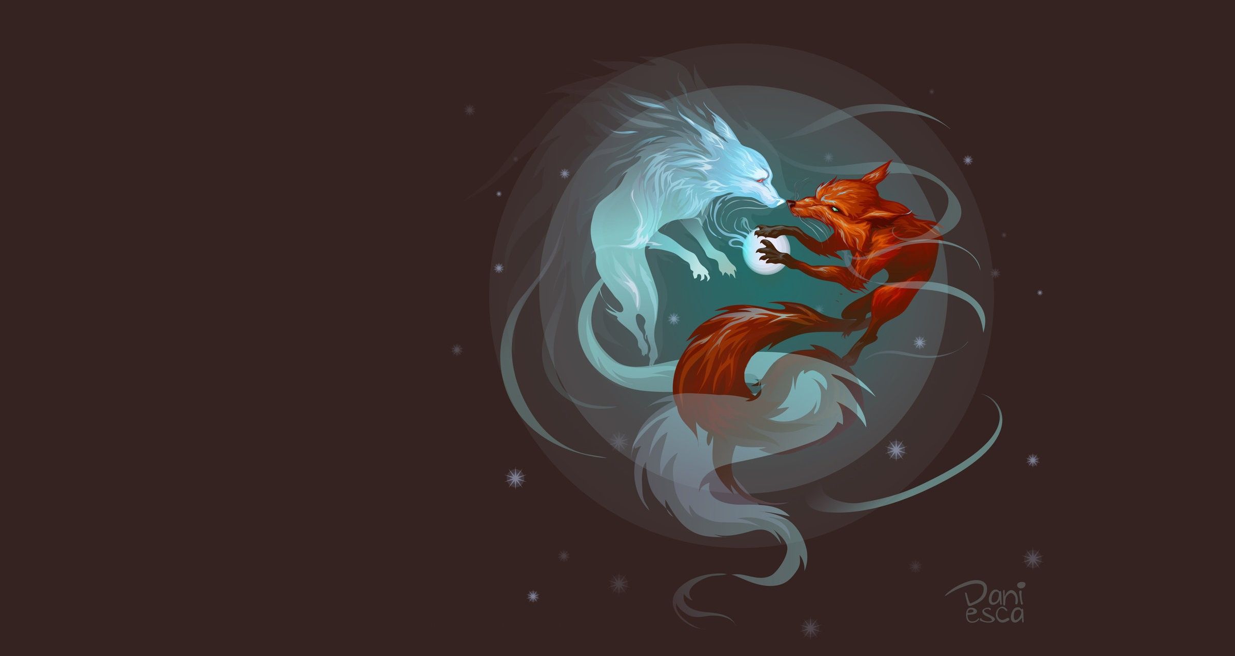 2408x1280 Free fox, the moon, Fox 2K wallpaper for desktop and phone