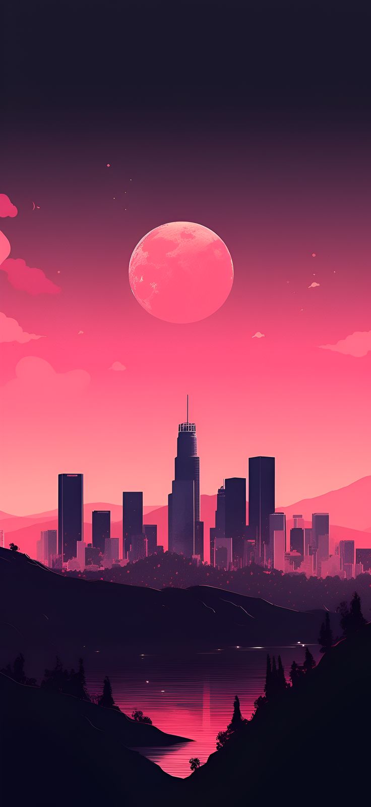 736x1600 Los Angeles Skyline: Vibrant Pink Aesthetic Wallpaper iPhone