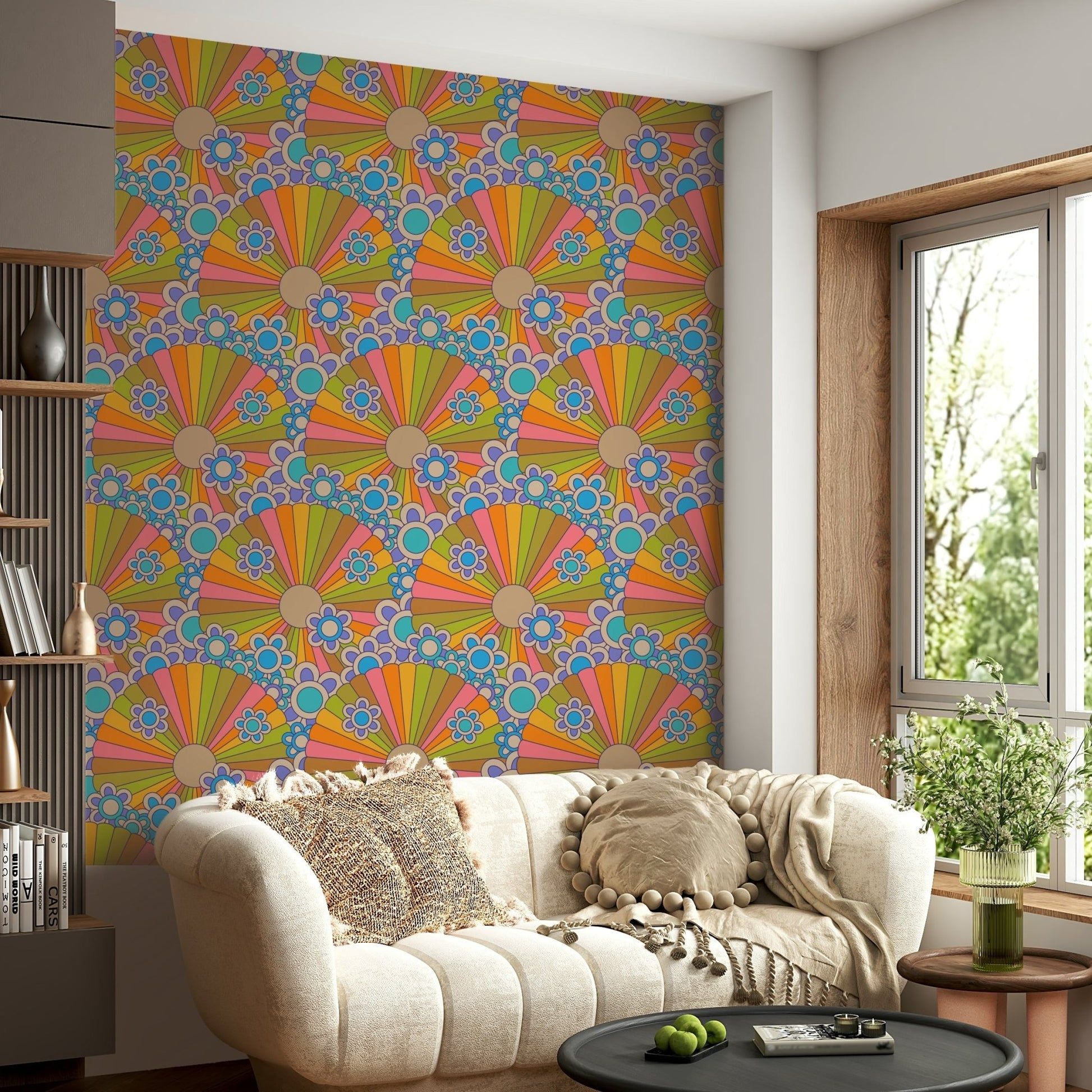 1946x1946 Retro 70s Floral Wallpaper Rainbow Art