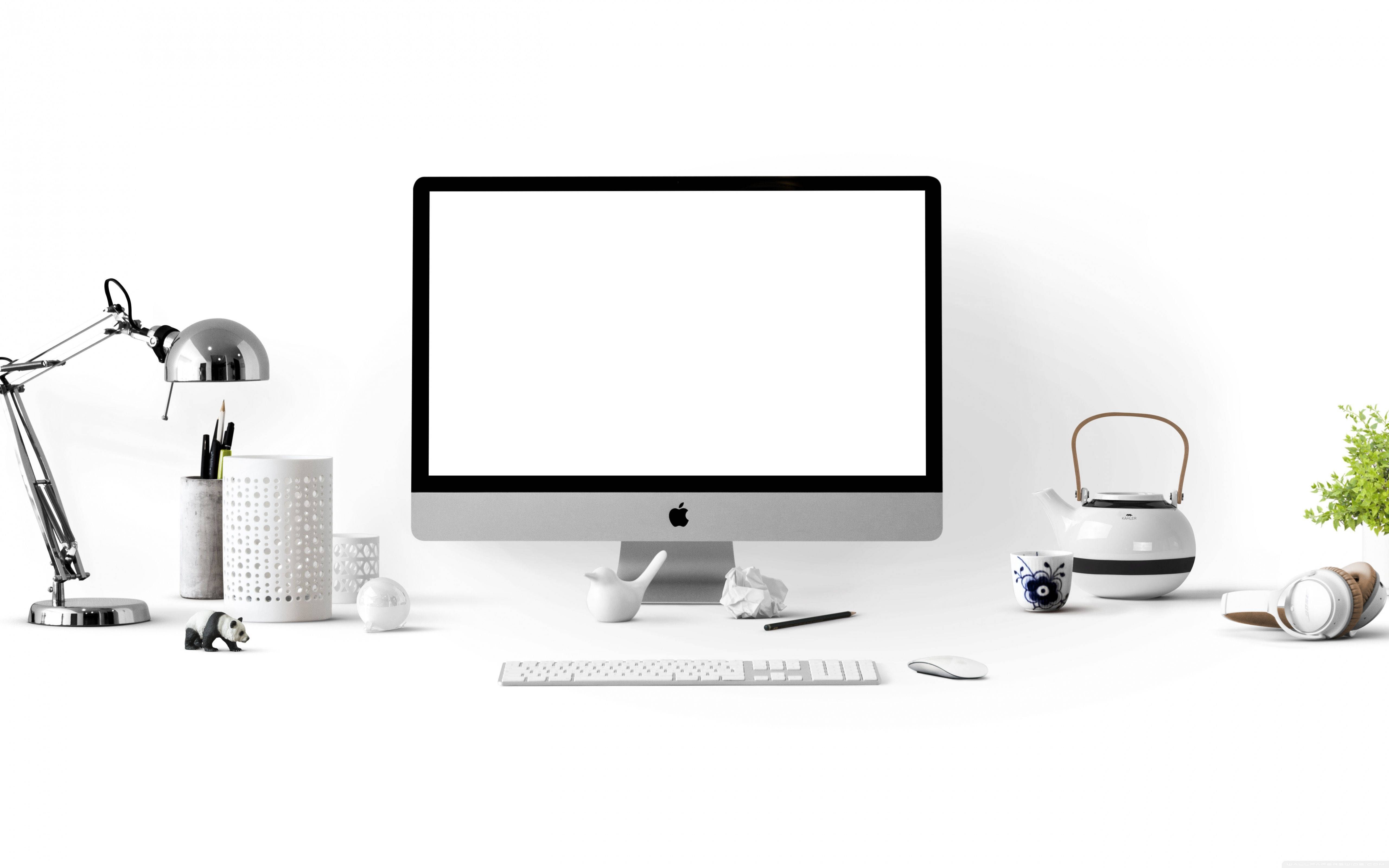 5120x3200 Download Apple iMac Desktop On White Office Desk Wallpaper