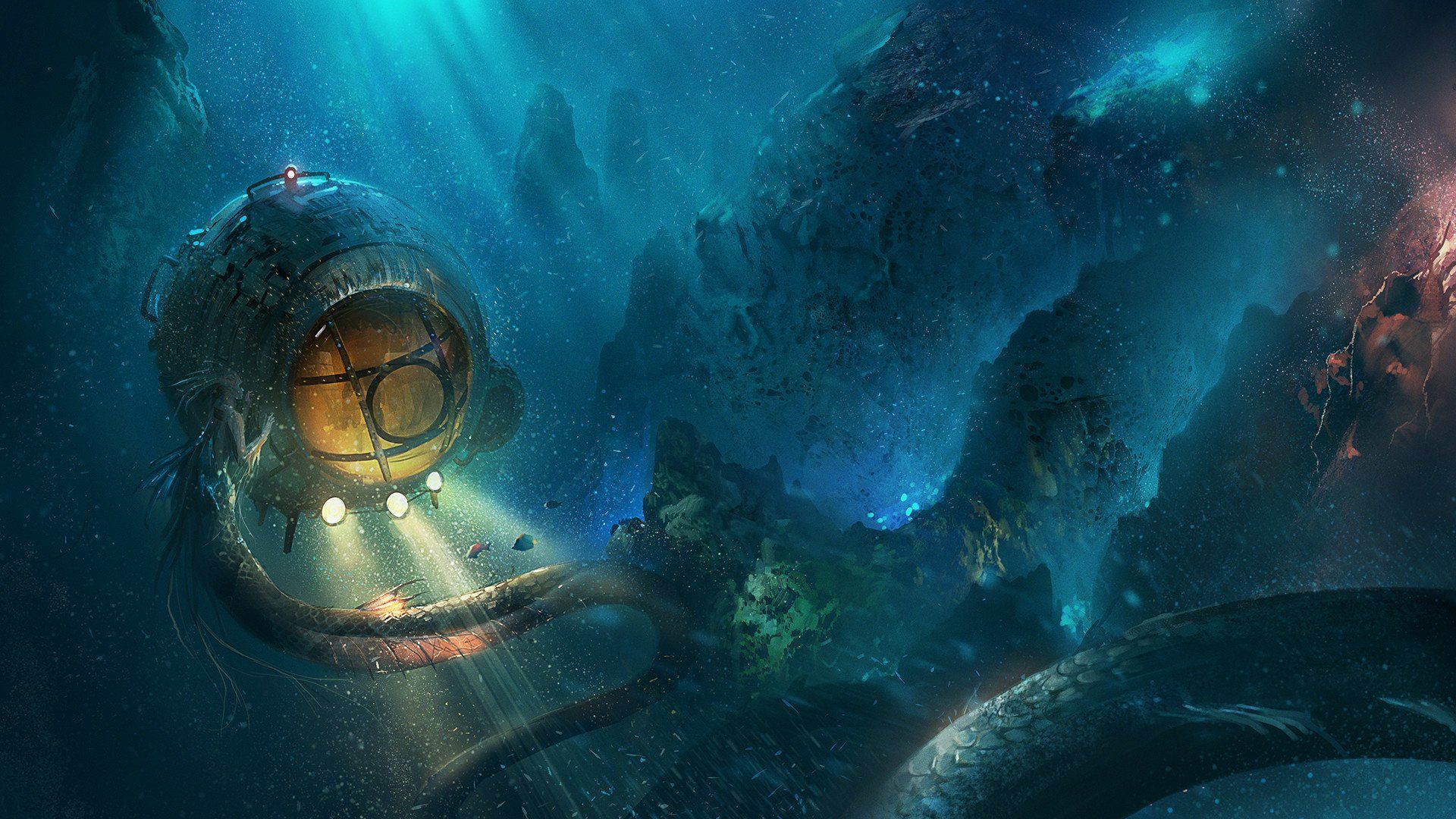 1920x1080 Enchanted Depths: A Fantasy Sea Monster HD Wallpaper