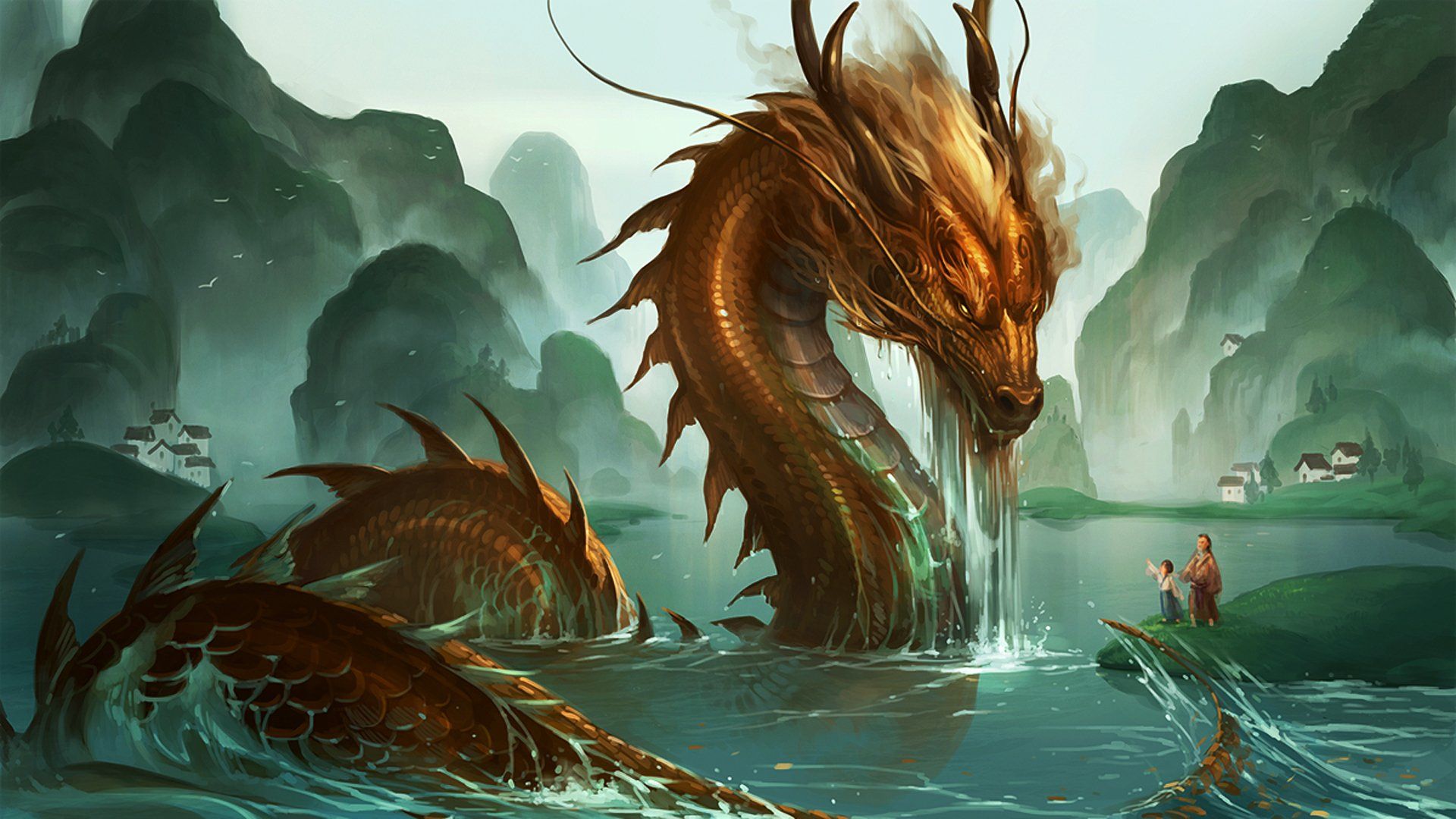1920x1080 Majestic Sea Monster: A Stunning Fantasy HD Wallpaper