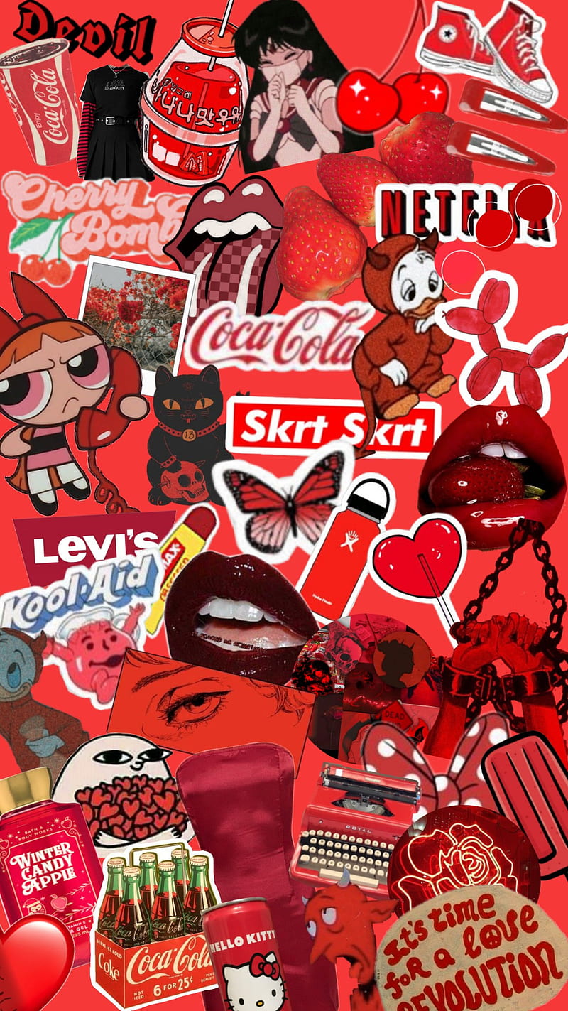 800x1423 Red aesthetic, aesthetic, aesthetic collage, aesthetic red, girl, logos, red, HD phone wallpaper