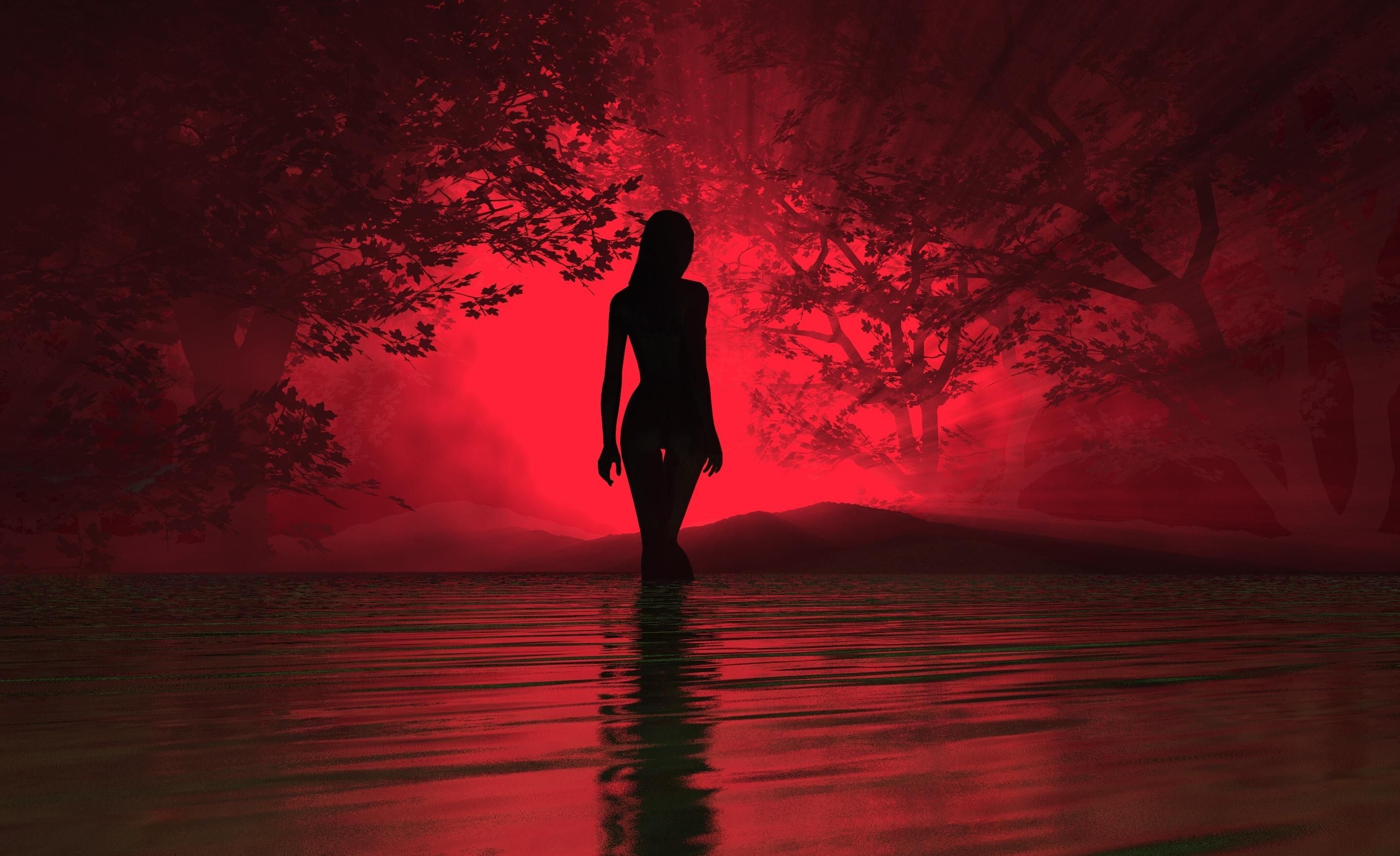 2885x1765 Girl In Red Wallpaper
