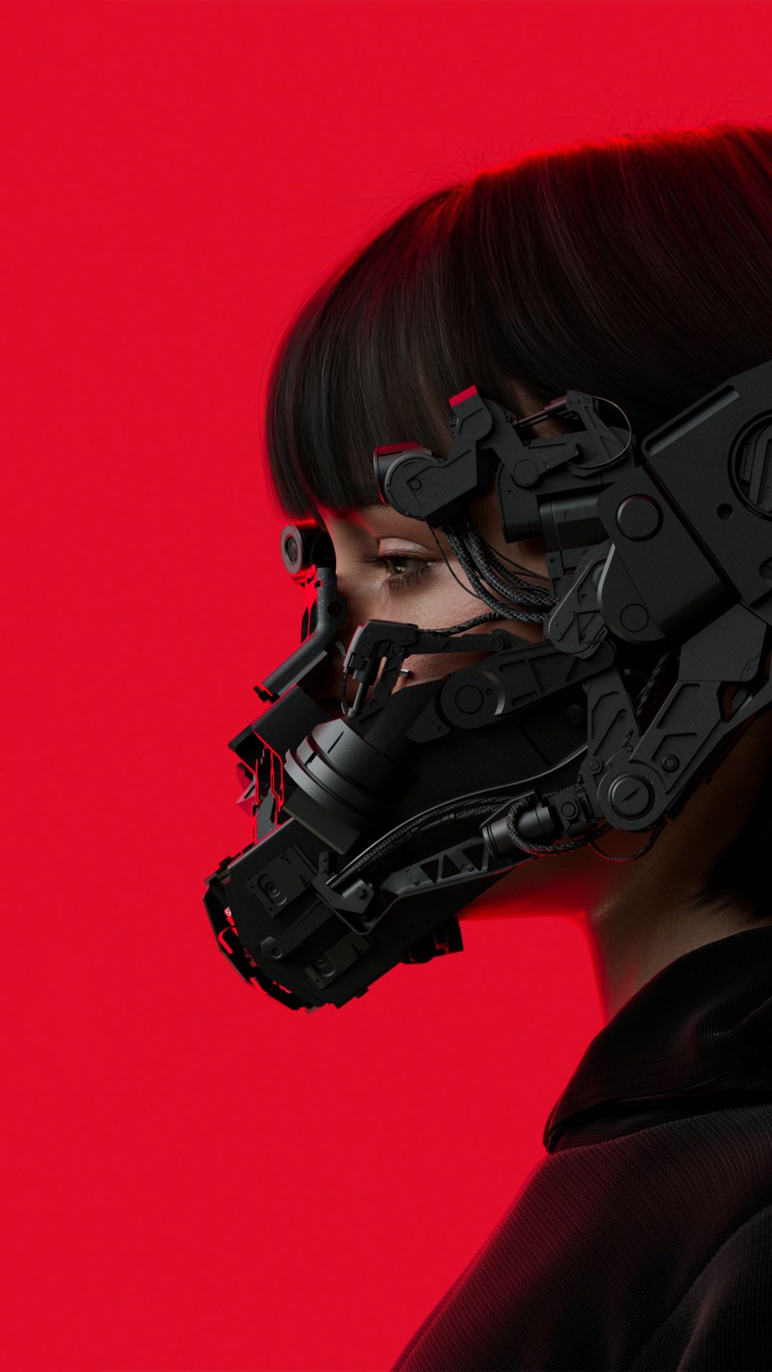 1080x1920 Cyberpunk Wallpaper 4K, Red background, girl, Futuristic