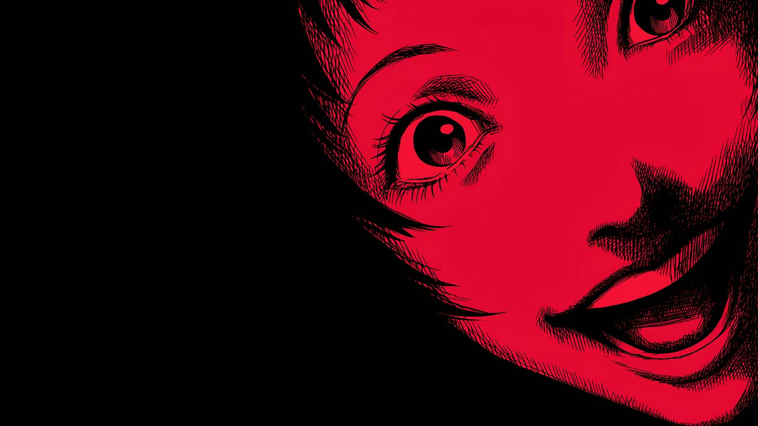 1536x864 Red Manga Girl Dark Closeup Desktop Wallpaper