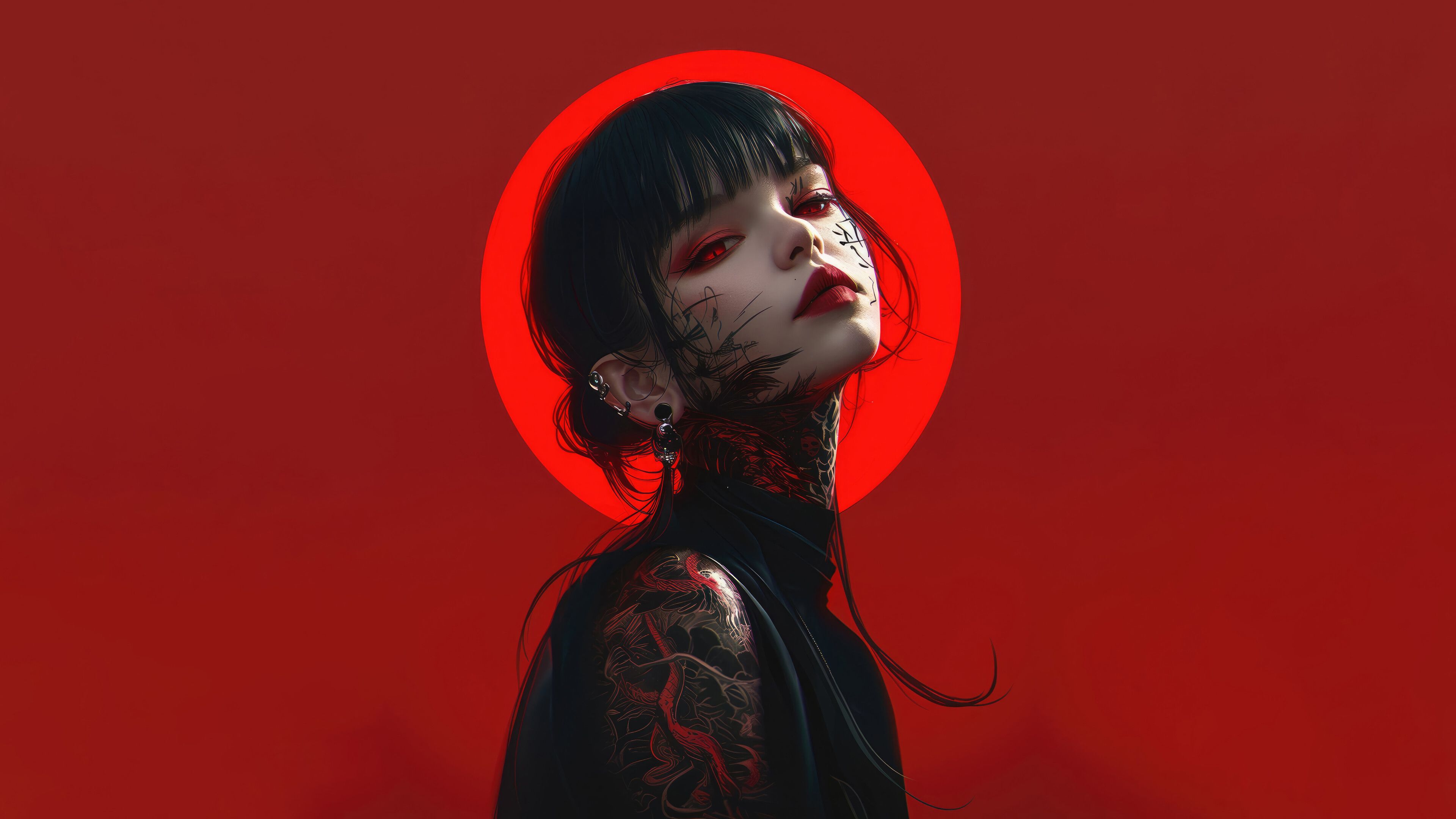 3840x2160 Anime Girl Red Eye Tattoo 4K Wallpaper iPhone HD Phone a
