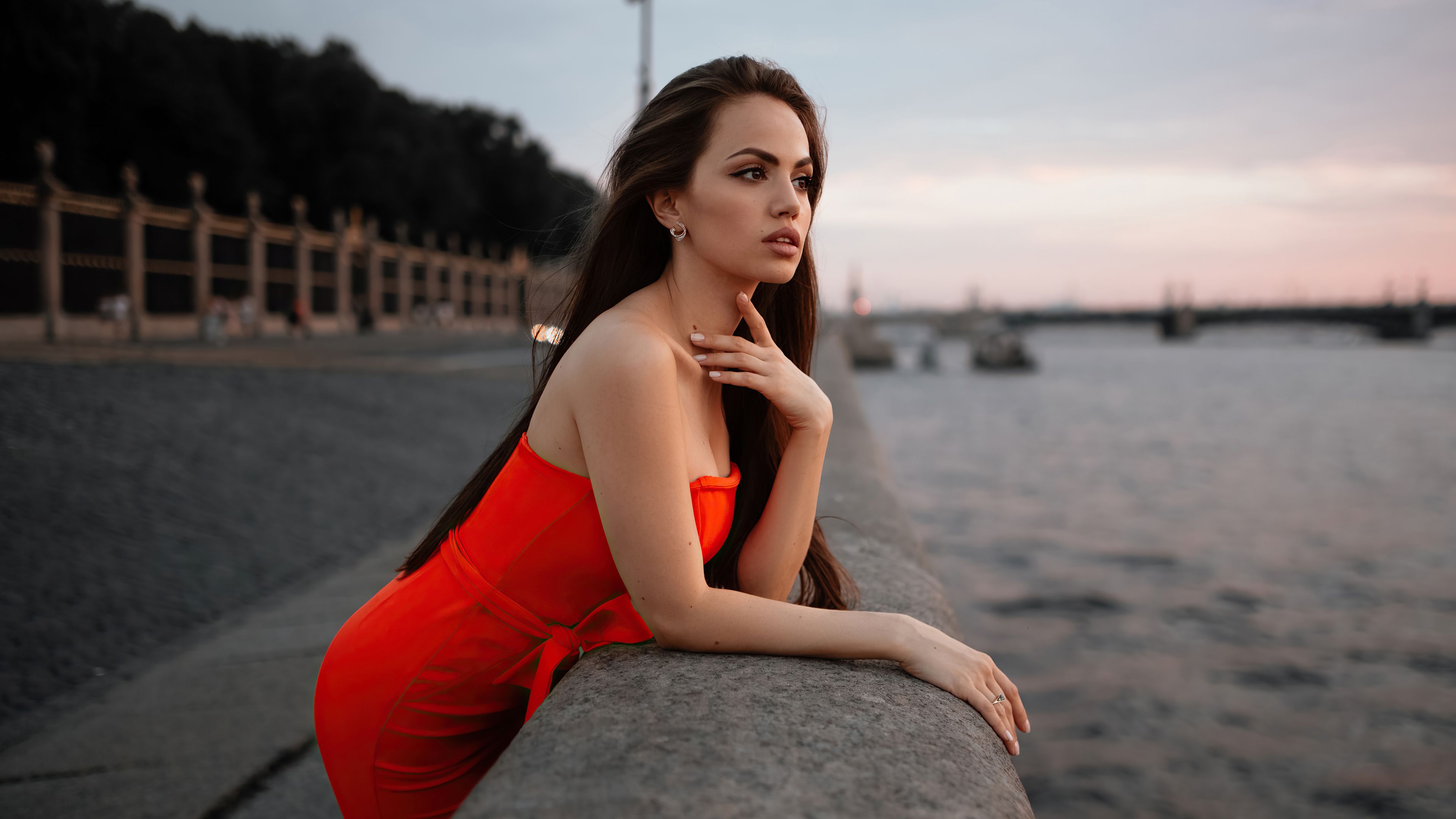 3840x2160 Girl Model Is Wearing Red Dress 4K HD Girls Wallpaper
