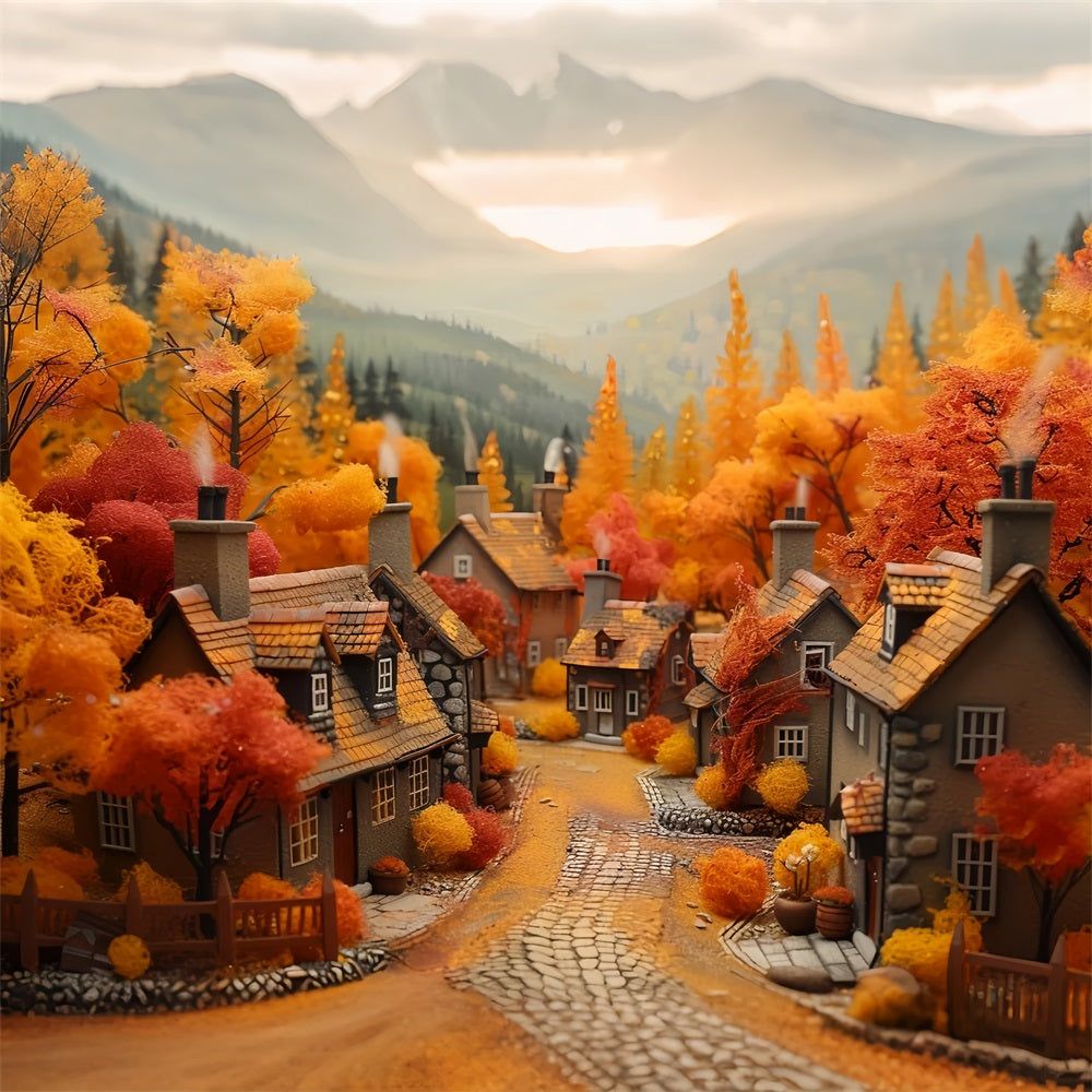 1000x1000 Autumn Dream Village Orange Red Trees Backdrop BRP9 150