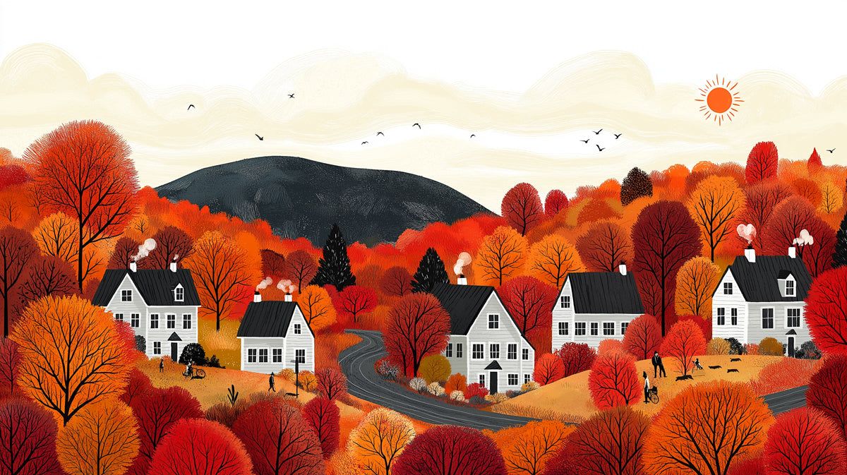 1200x673 Herbstliches Dorf Wald Wandbild