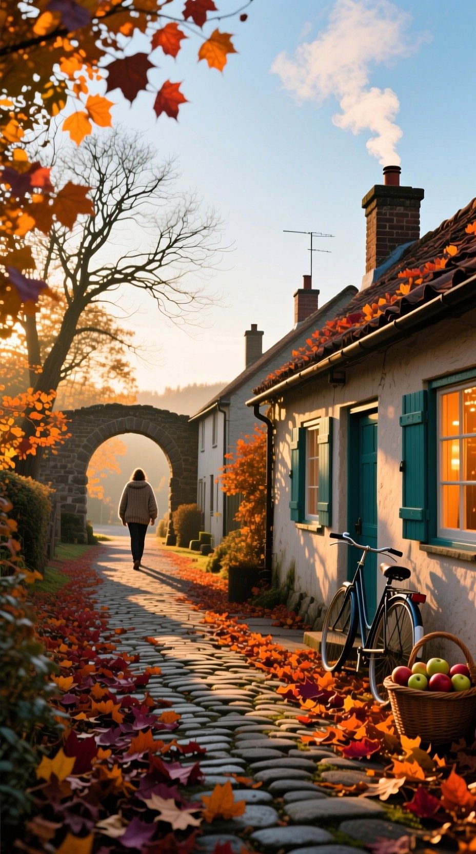 928x1664 Download Autumn Village Walk Image, Fall, Village