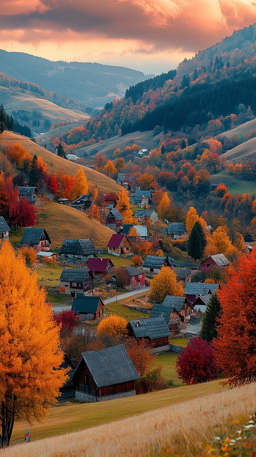 816x1456 Download Autumn Village View Image, Village, Valley