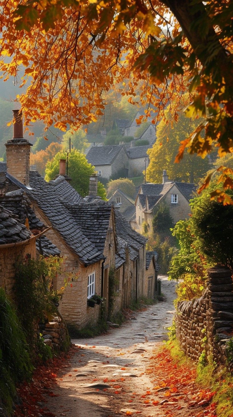 816x1456 Download Autumn Village Lane Image, Village, Lane