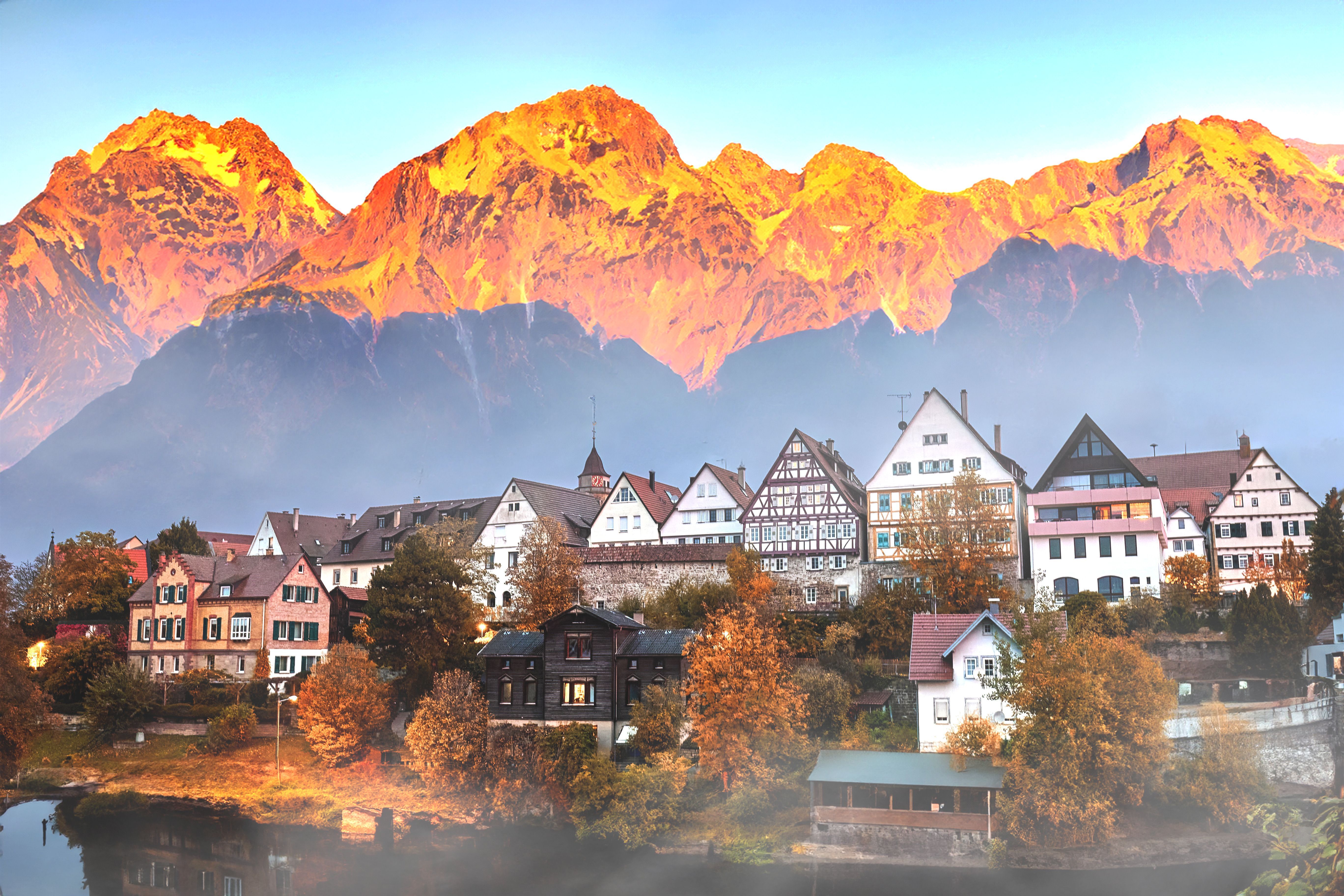 5472x3648 Traditional Village with a Mountain Range in the Background · Free