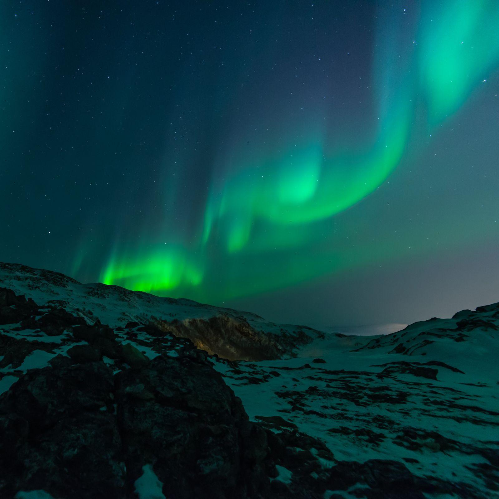 1600x1600 Sky Mountains Night Snow Winter Colorful Colourful HD Wallpaper