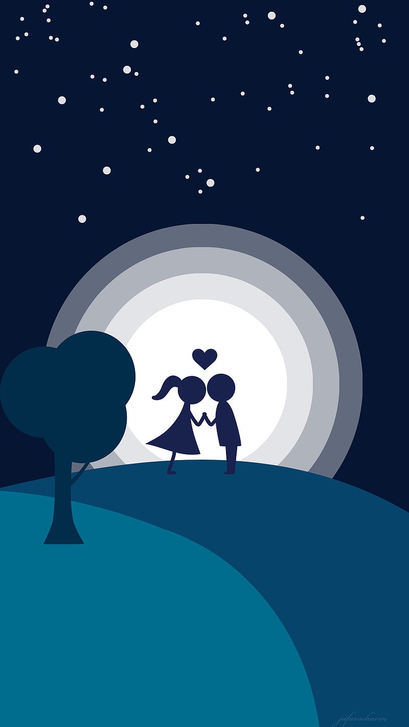 800x1422 Romantic Night Minimal, Night, QUBIX, Romantic, couple, dark, love, moon, stars, HD phone wallpaper